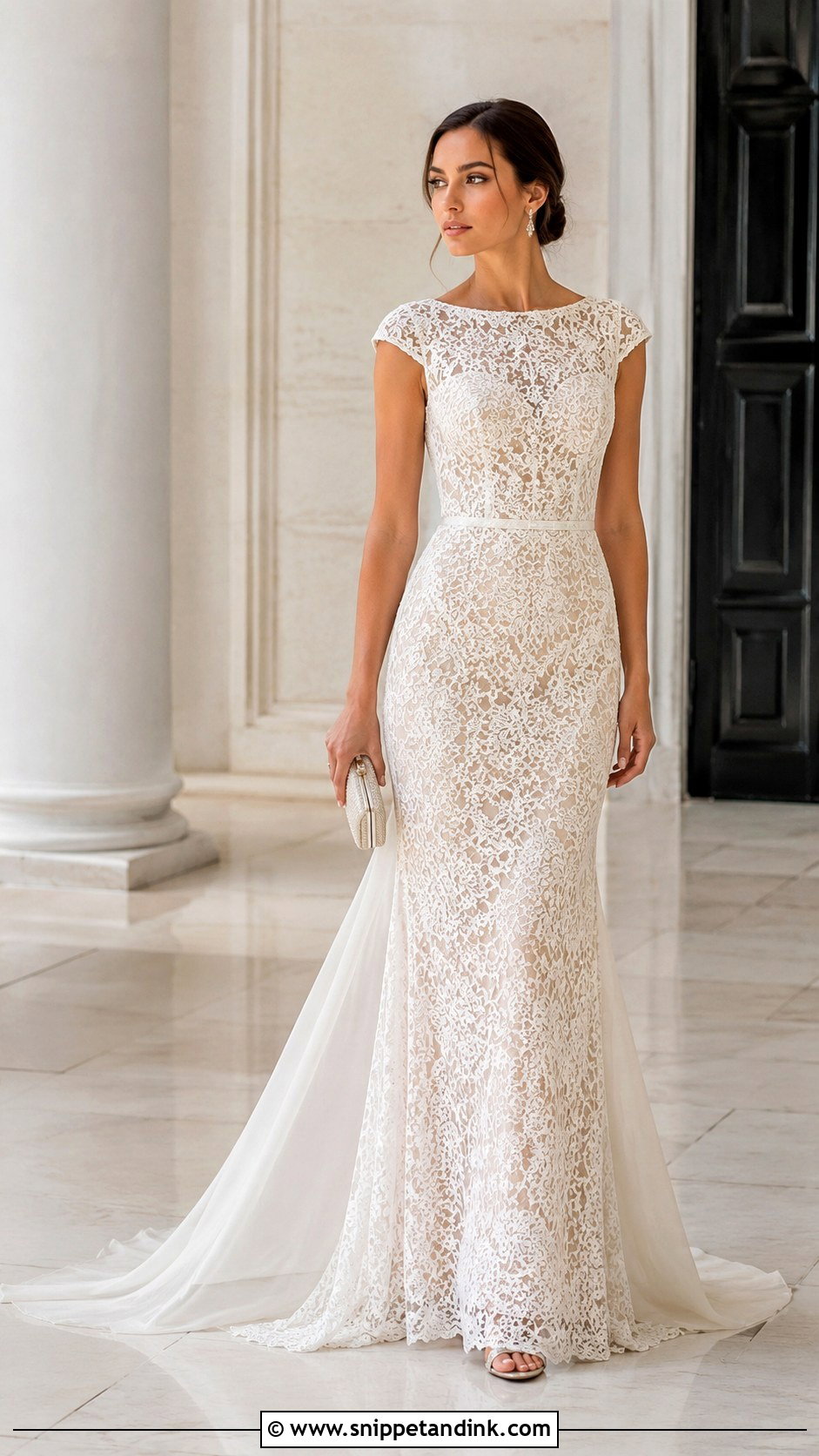 Simple Lace Gown With Train - Snippet and Ink - 30 Simple Lace Gown Styles