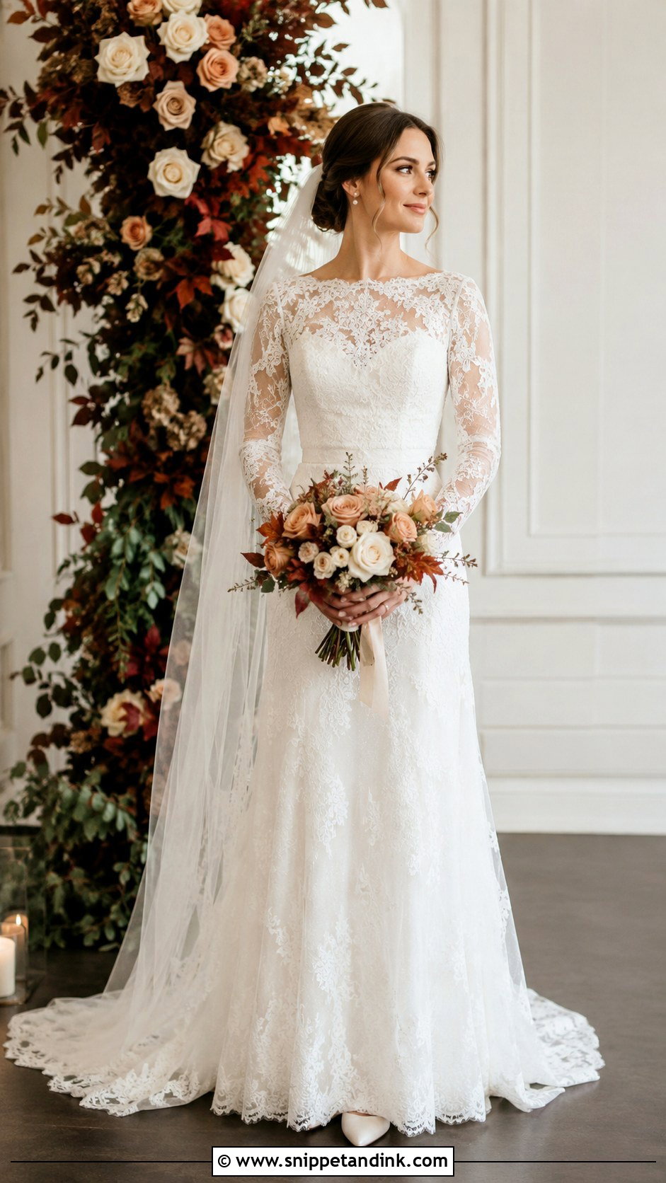 Simple Lace Long Sleeve Wedding Dress - Snippet and Ink - 30 Simple Lace Wedding Dress Ideas