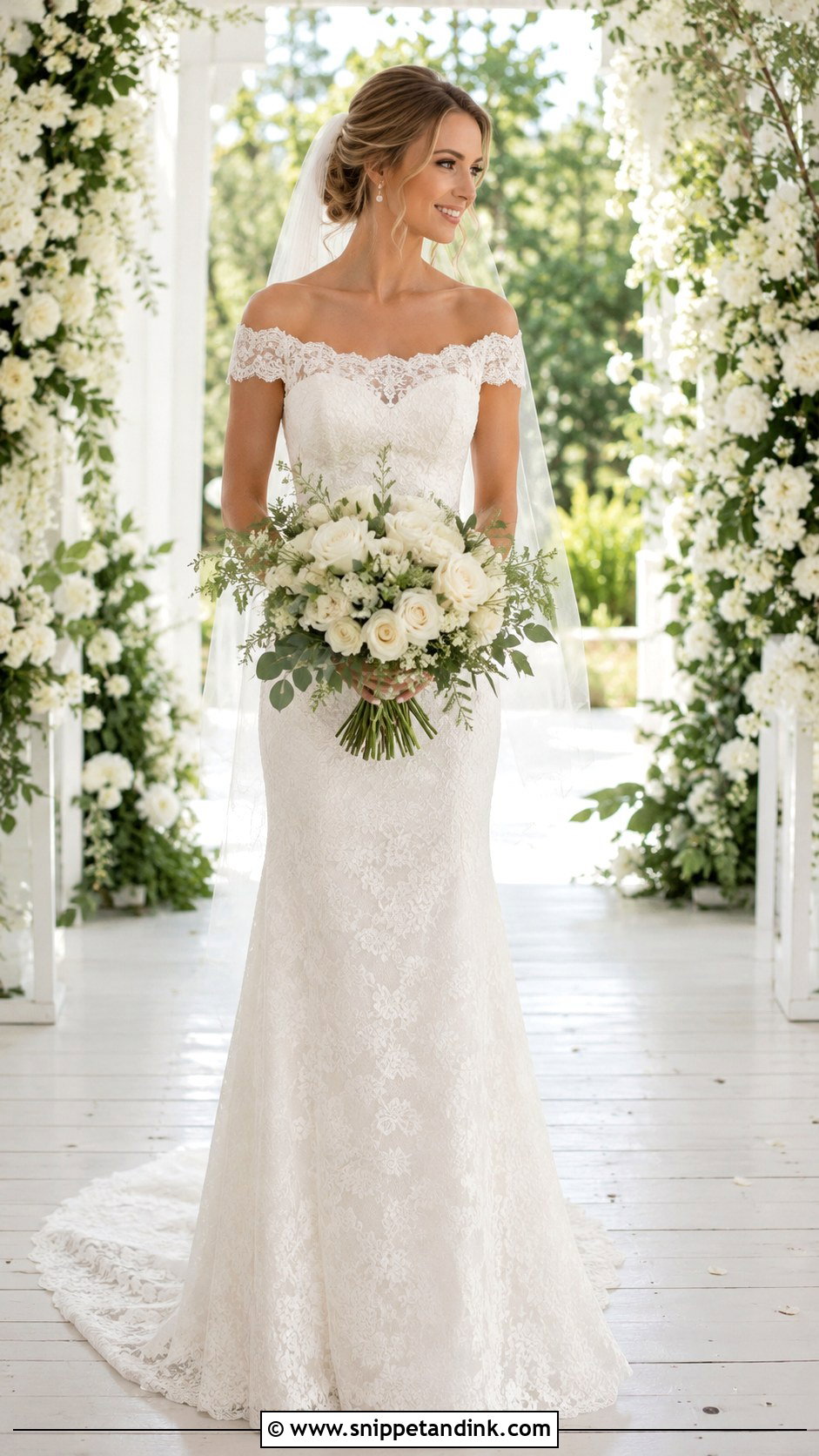 Simple Lace Off The Shoulder Wedding Dress - Snippet and Ink - 30 Simple Lace Wedding Dress Ideas