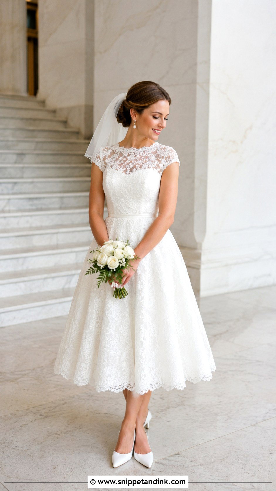 Simple Lace Tea Length Wedding Dress - Snippet and Ink - 30 Simple Lace Wedding Dress Ideas