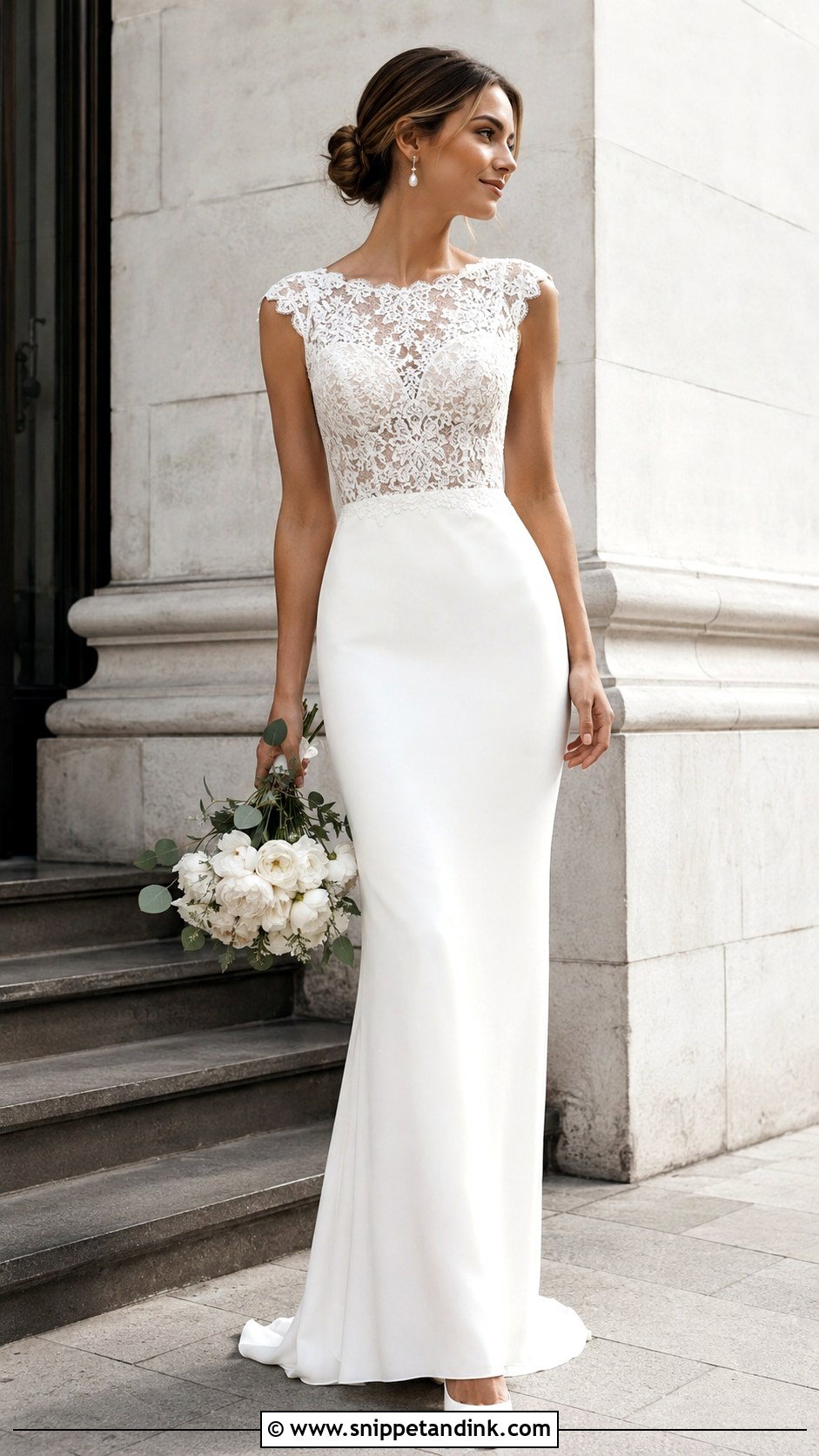 Simple Lace Top Crepe Skirt Wedding Dress - Snippet and Ink - 30 Simple Lace Wedding Dress Ideas