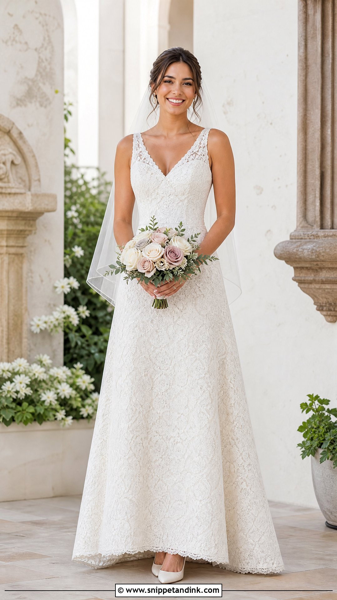 Simple Lace V Neck A Line Wedding Dress - Snippet and Ink - 20 Simple V Neck Wedding Dress Ideas