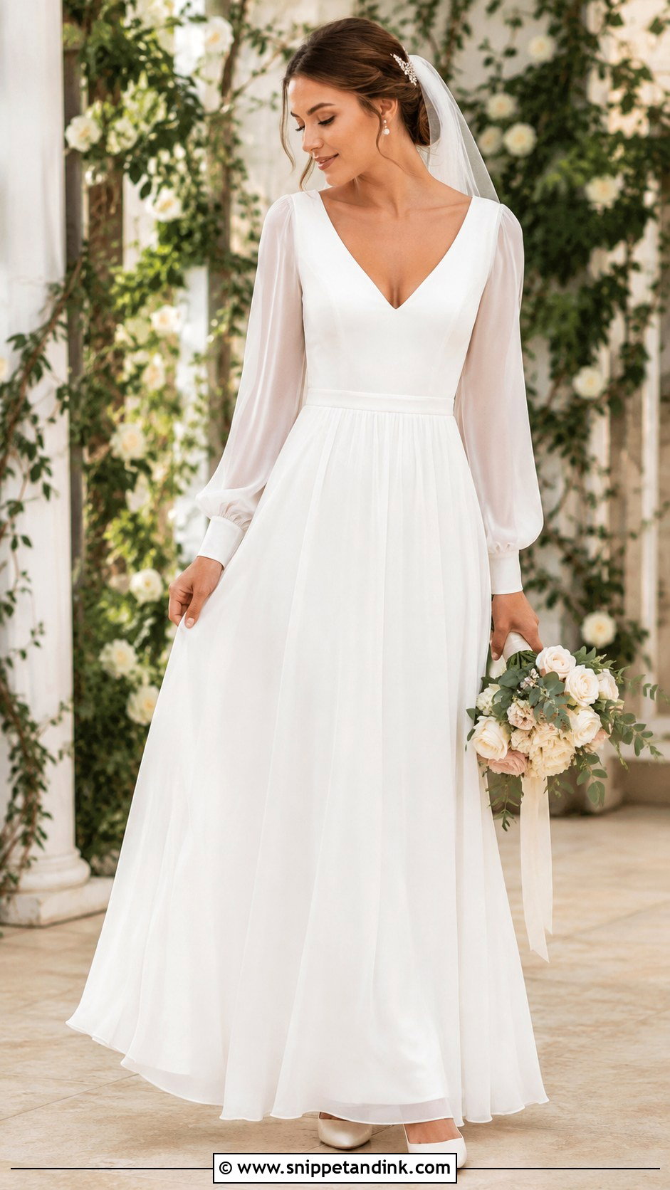Simple Long Sleeve Chiffon Wedding Dress - Snippet and Ink - 20 Simple Flowy Wedding Dress Ideas