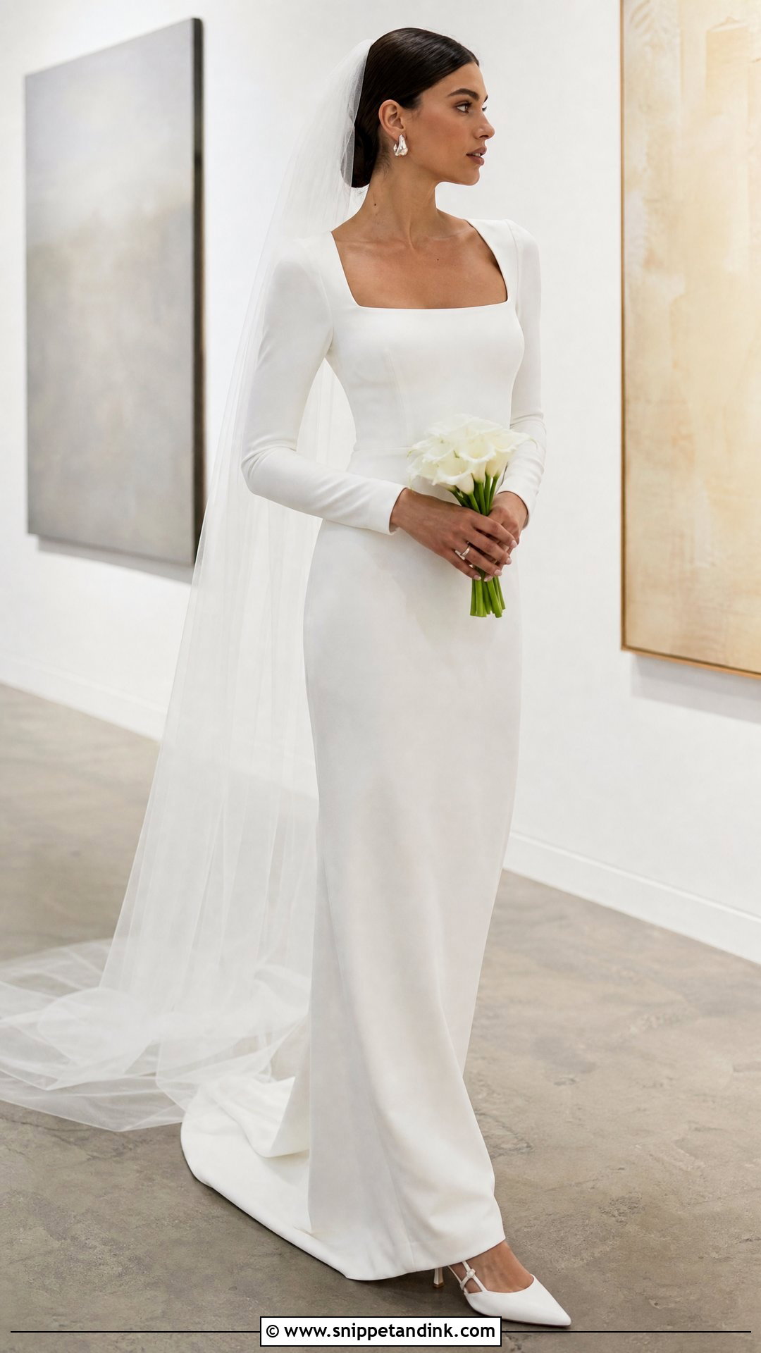 Simple Long Sleeve Crepe Wedding Dress - Snippet and Ink - 20 Simple Wedding Dresses with Sleeves