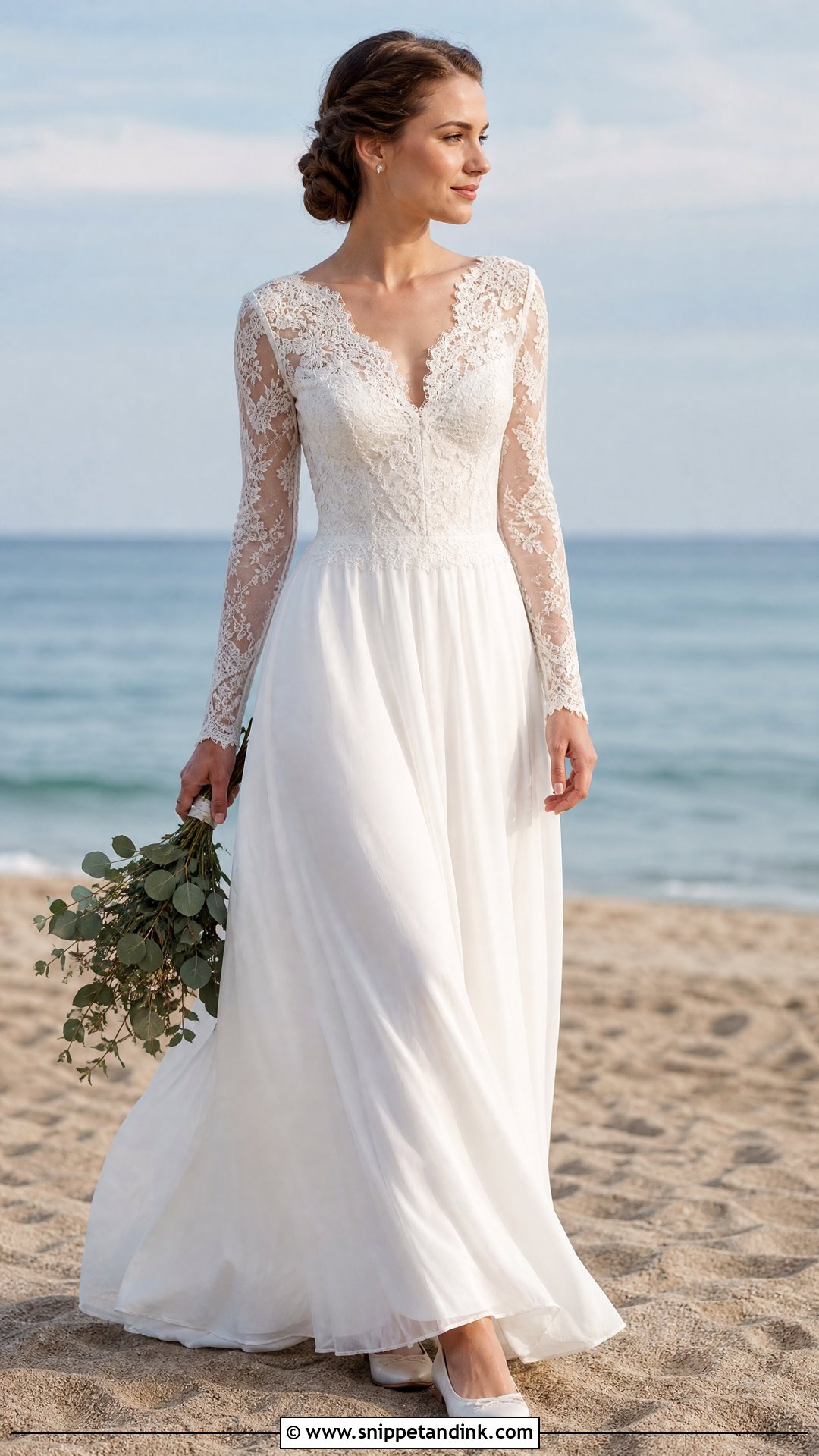 Simple Long Sleeve Lace Beach Wedding Dress - Snippet and Ink - 20 Simple Beach Wedding Dresses