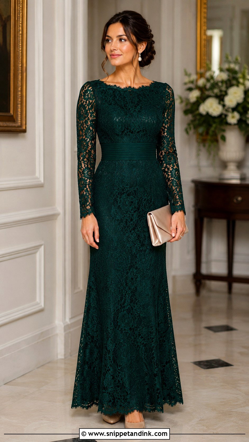 Simple Long Sleeve Lace Gown - Snippet and Ink - 30 Simple Lace Gown Styles