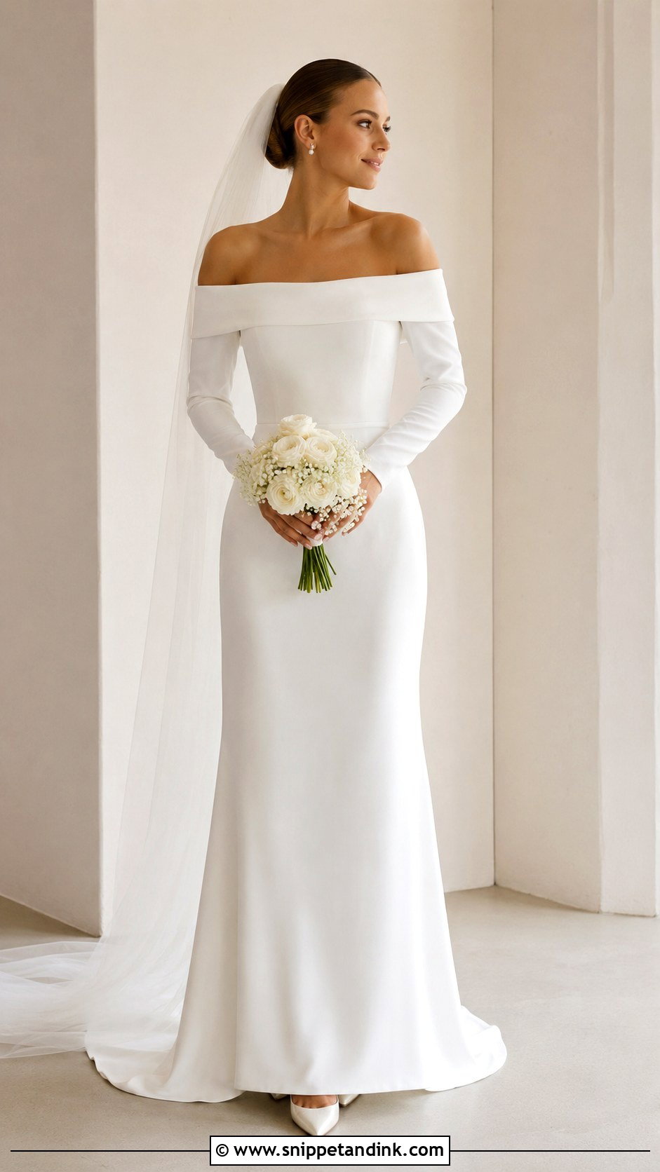 Simple Long Sleeve Off Shoulder Wedding Dress - Snippet and Ink - 25 Long Sleeve Off Shoulder Wedding Dress Ideas