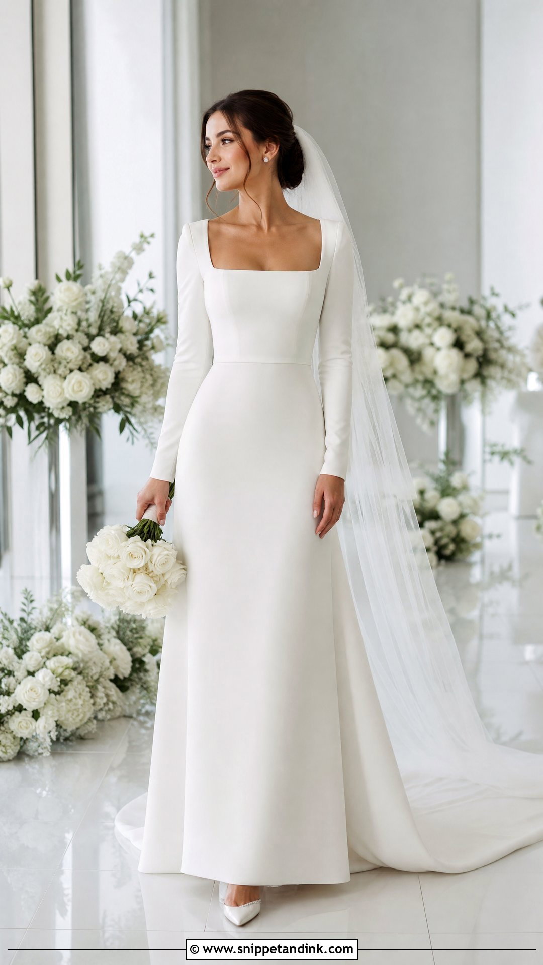 Simple Long Sleeve Square Neck Wedding Dress - Snippet and Ink - 25 Simple Long Sleeve Wedding Dress Ideas