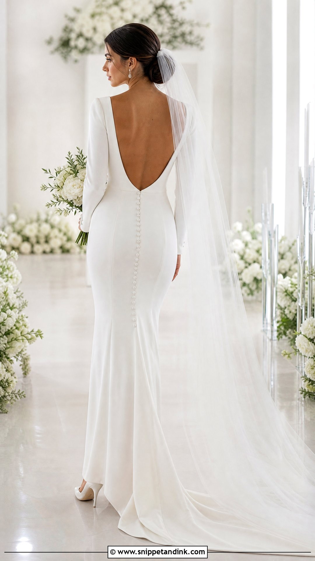 Simple Low Back Wedding Dress With Long Sleeves - Snippet and Ink - 20 Simple Wedding Dresses with Sleeves
