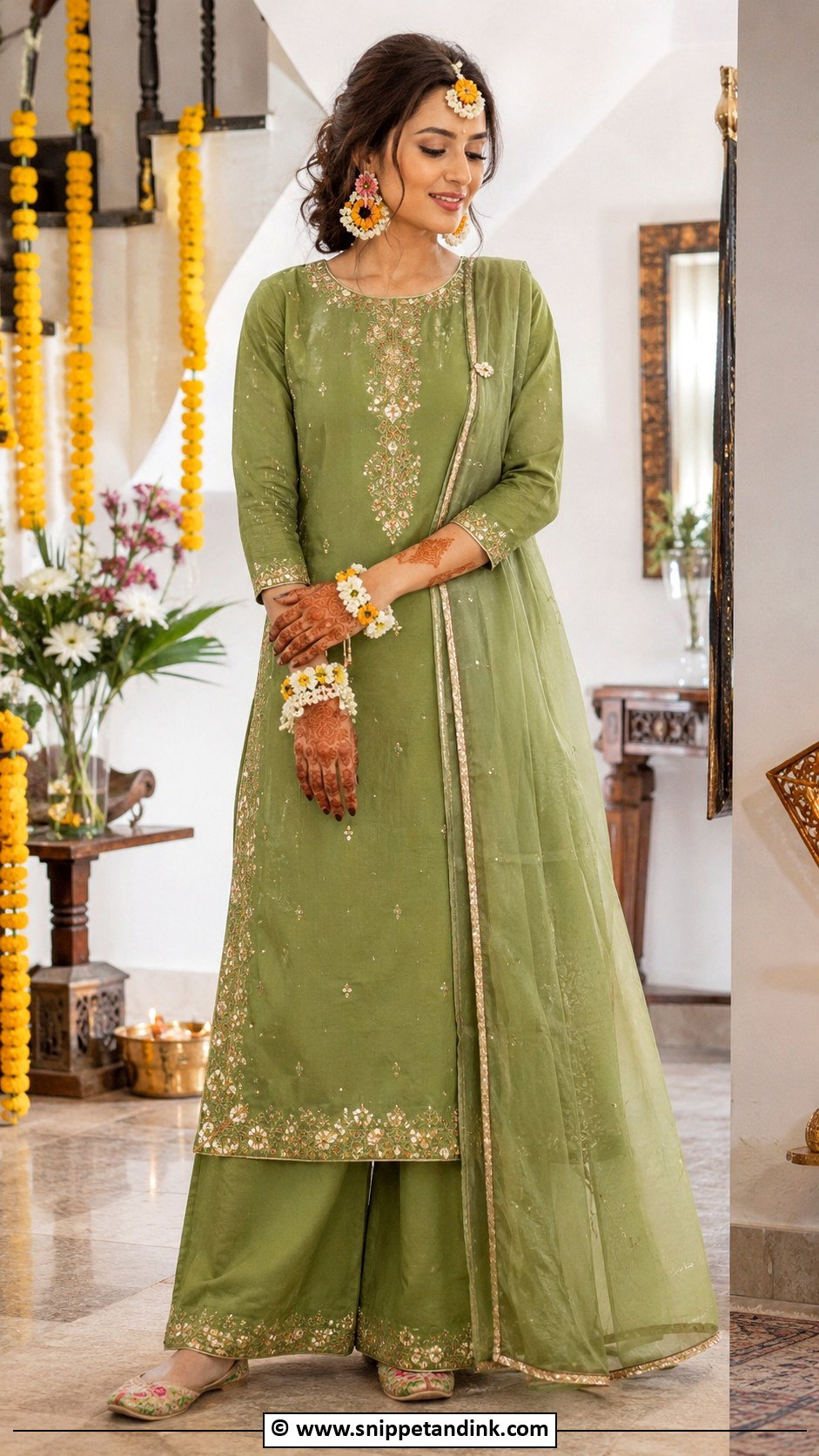 Simple Mehendi Bridal Kurta Set - Snippet and Ink - 30 Mehendi Bridal Outfit Ideas