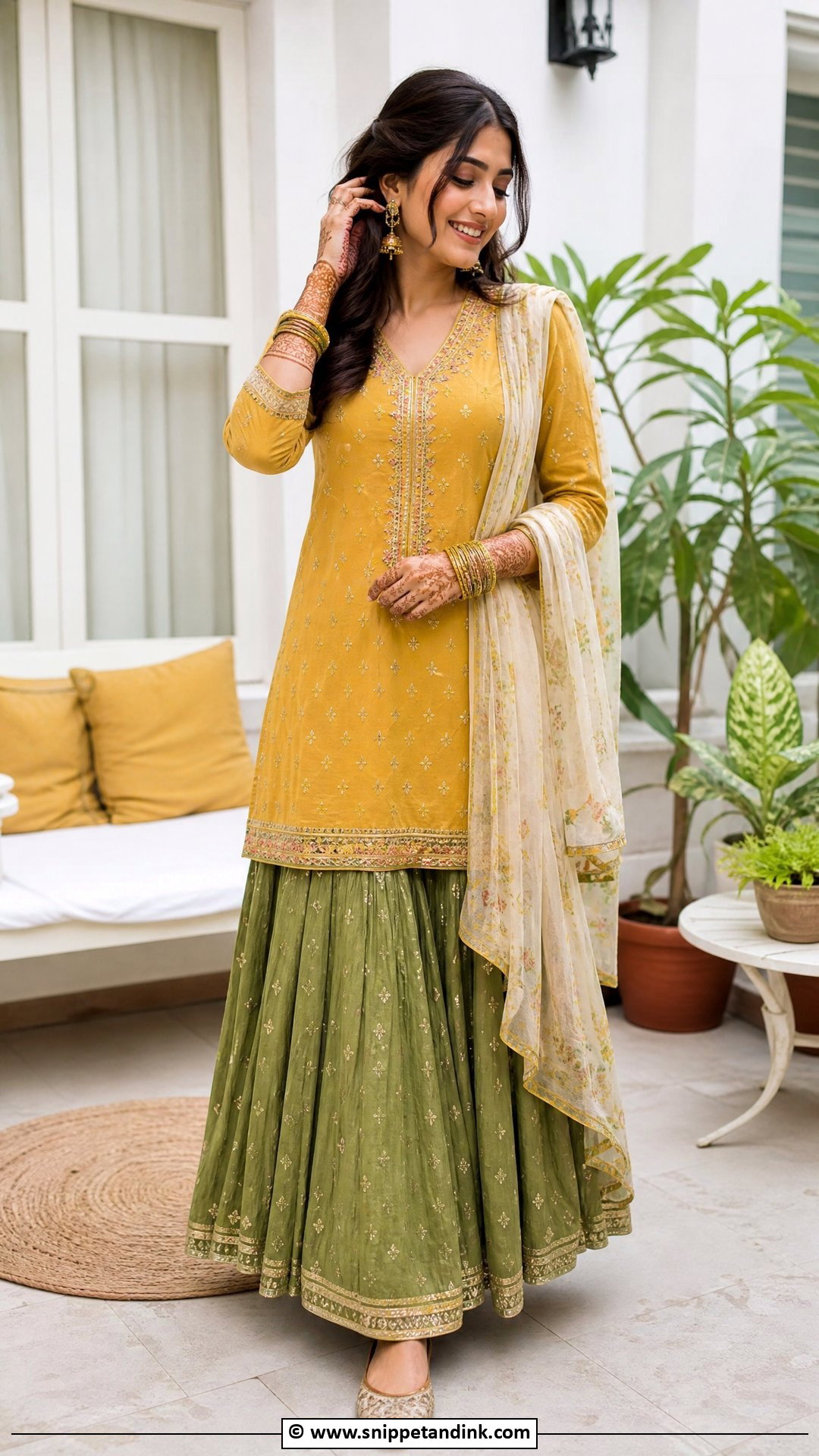 Simple Mehndi Kurta With Skirt - Snippet and Ink - 35 Mehndi Dress Ideas