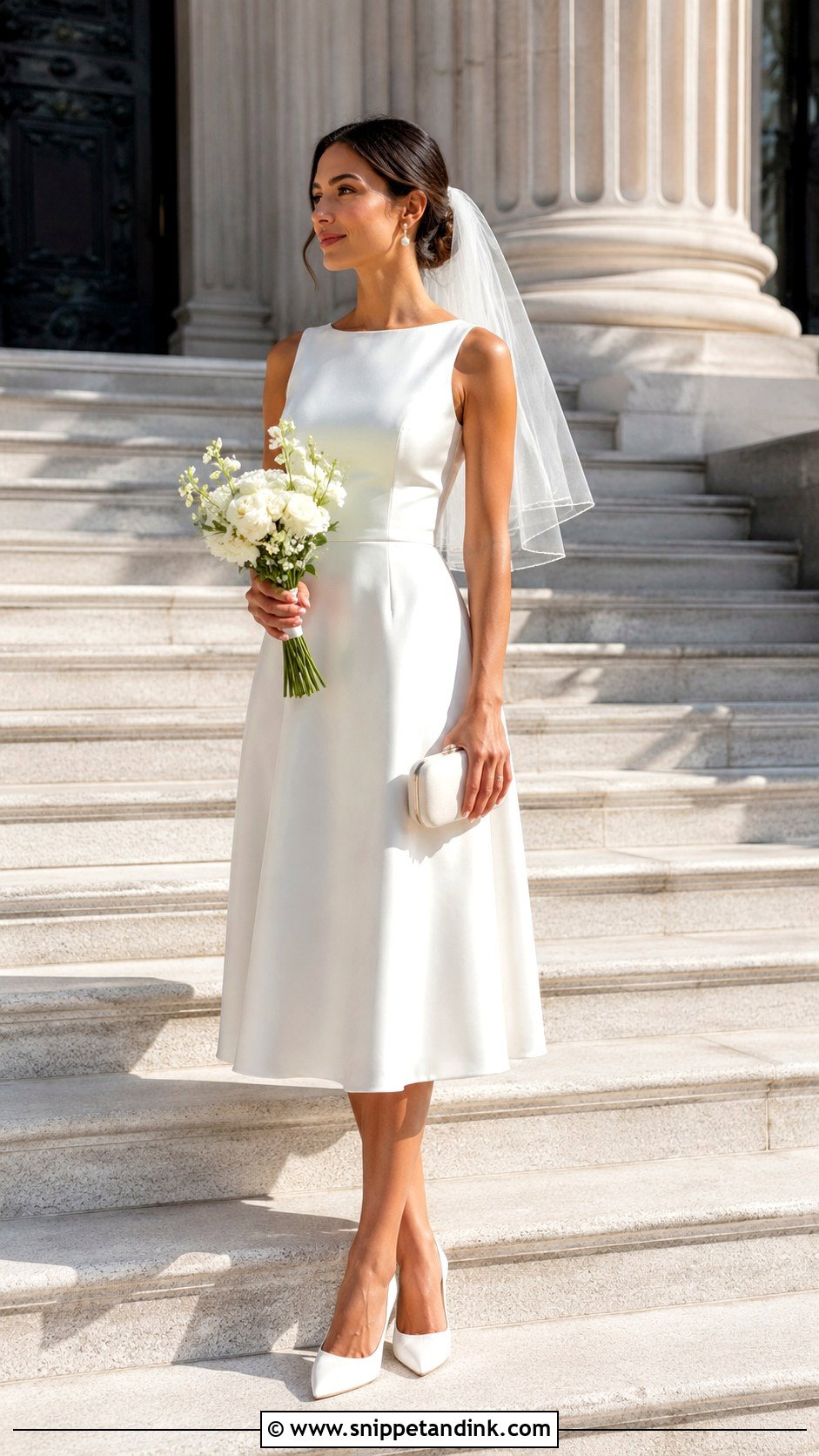 Simple Midi Civil Wedding Dress With Short Veil - Snippet and Ink - 25 Civil Wedding Dress Simple Midi Ideas