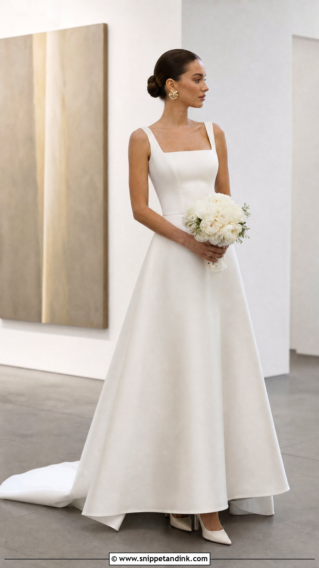 Simple Modern A Line Wedding Dress With Sculptural Earrings - Snippet and Ink - 25 Simple a Line Wedding Dress Ideas