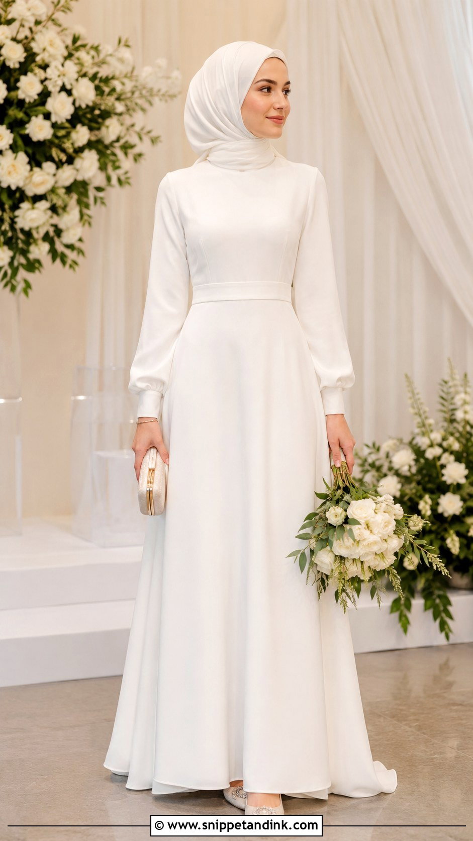 Simple Modest Reception Hijab Wedding Dress - Snippet and Ink - 25 Simple Hijab Wedding Dresses