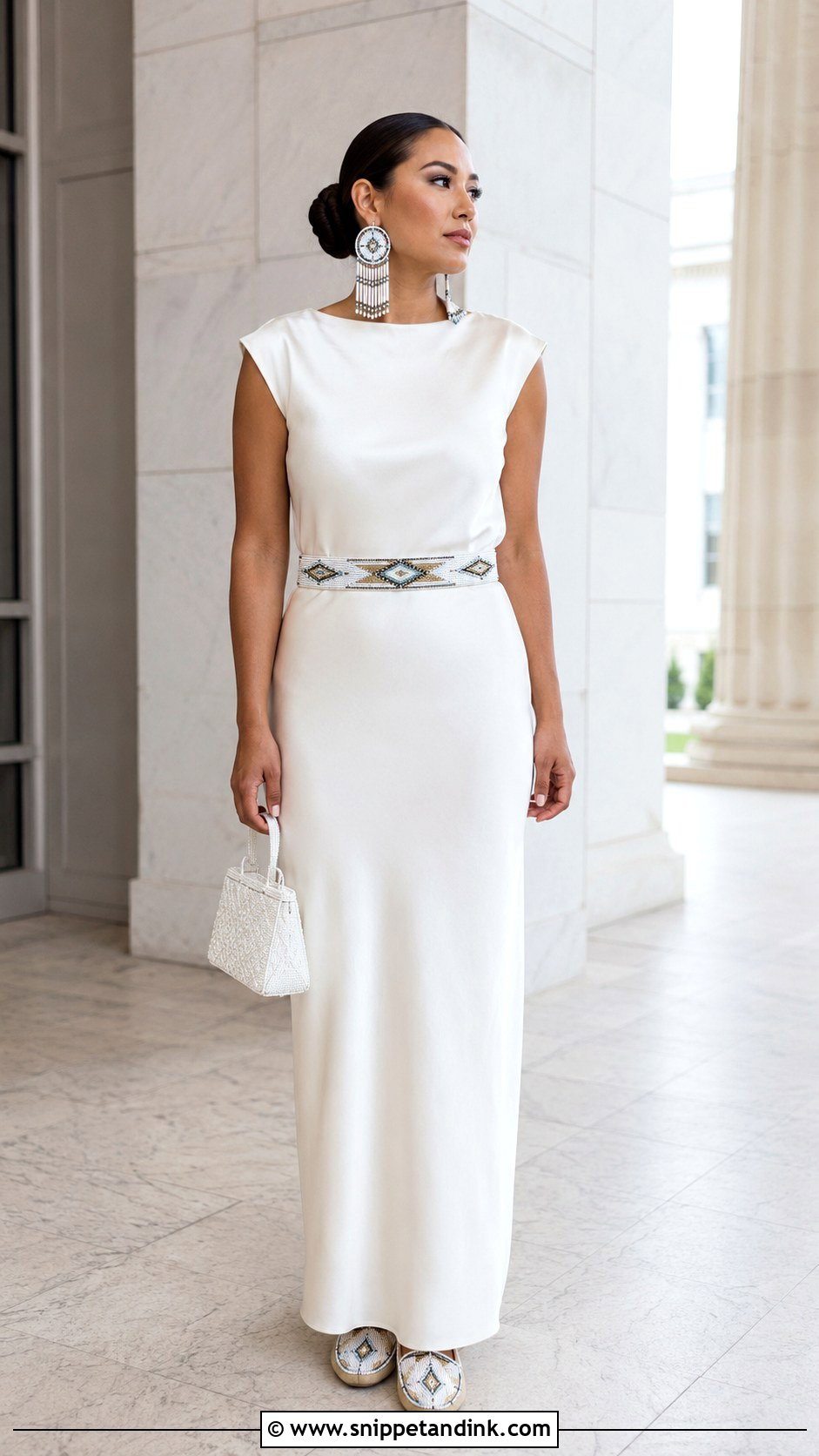 Simple Native Wedding Dress With Statement Earrings - Snippet and Ink - 20 Native Wedding Dress Ideas