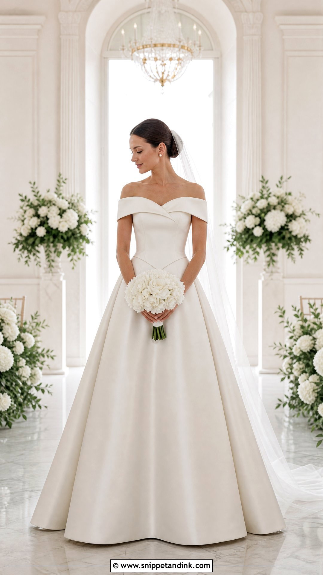Simple Off Shoulder Basque Waist Wedding Dress - Snippet and Ink - 20 Simple Off Shoulder Wedding Dress Ideas