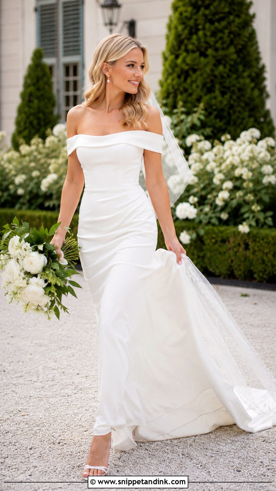 Simple Off Shoulder Bridal Dress With Soft Waves - Snippet and Ink - 25 Simple Bridal Dress Ideas