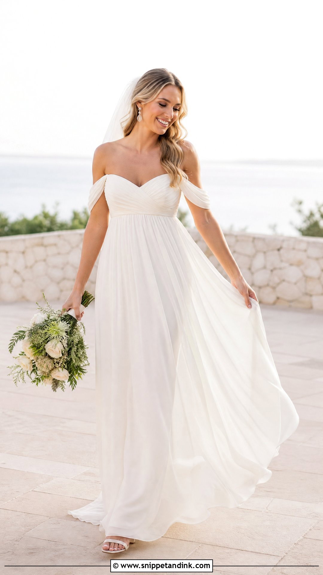 Simple Off Shoulder Empire Waist Wedding Dress - Snippet and Ink - 20 Simple Off Shoulder Wedding Dress Ideas