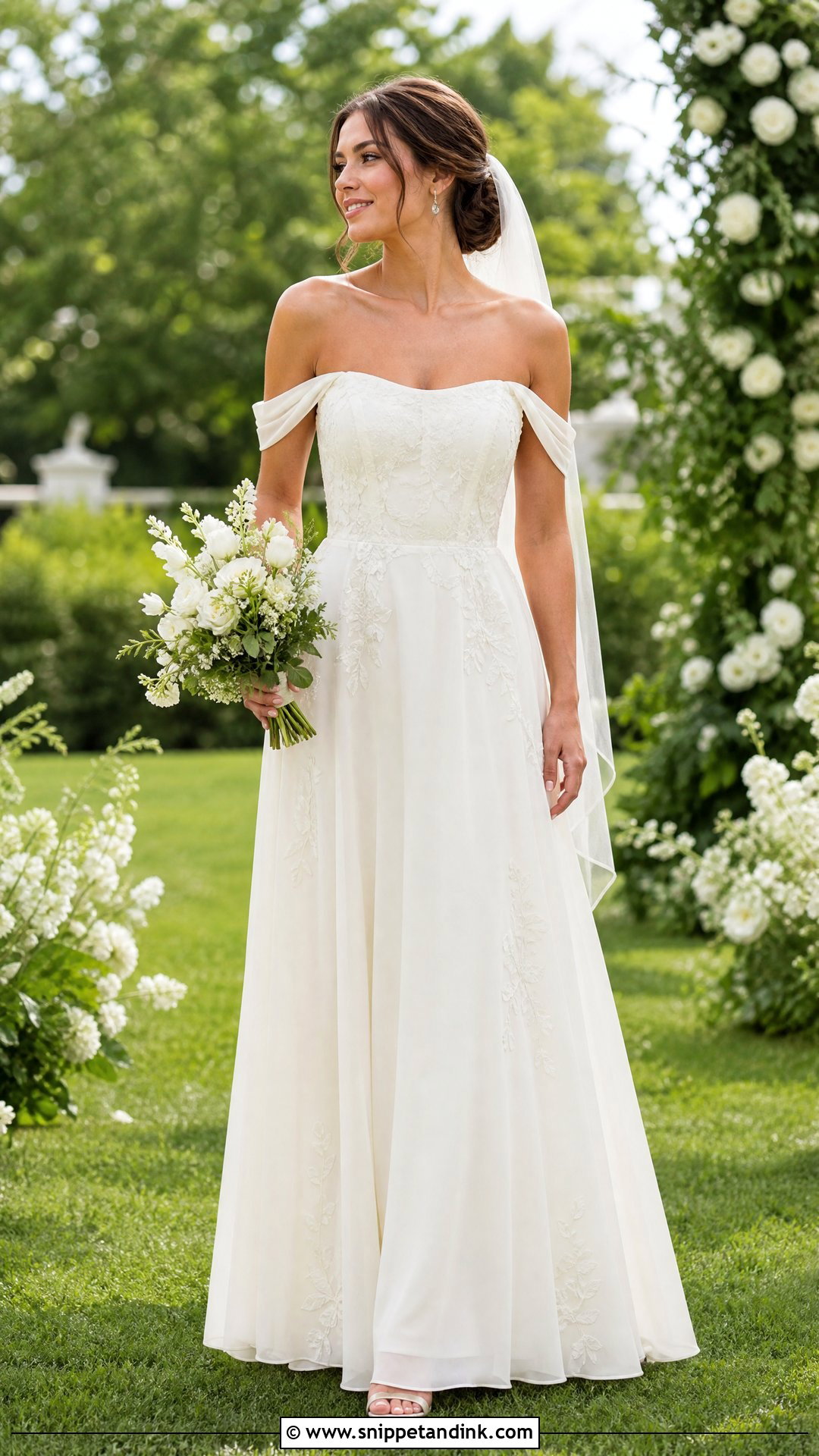 Simple Off Shoulder Garden Wedding Dress - Snippet and Ink - 20 Simple Off Shoulder Wedding Dress Ideas