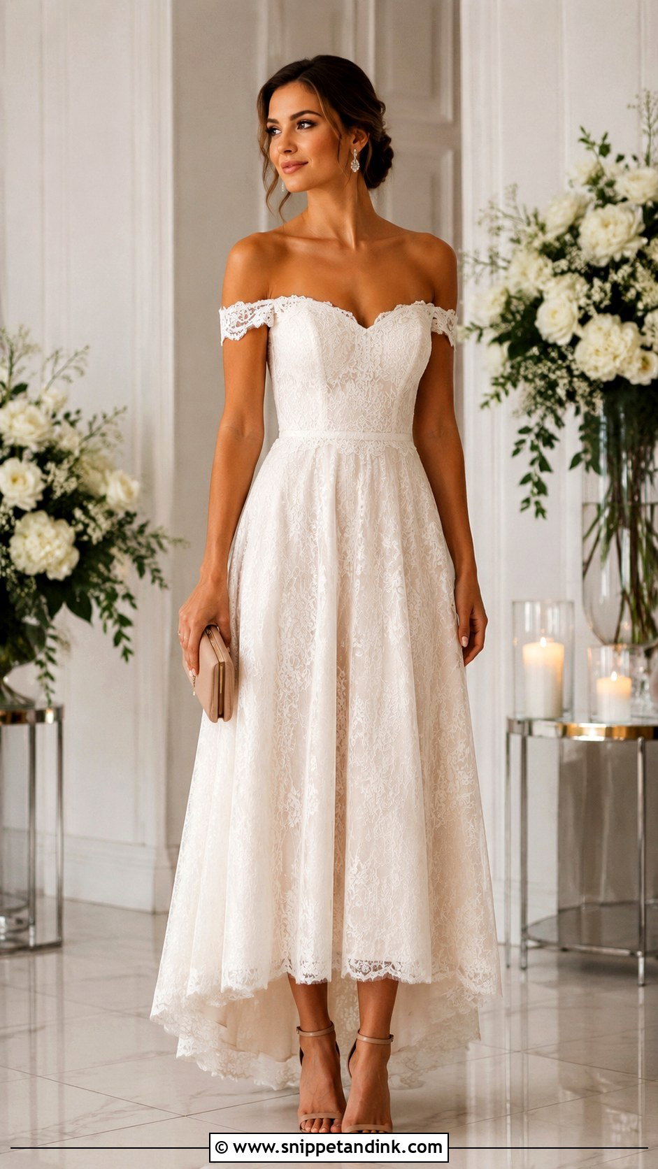 Simple Off Shoulder Lace Gown - Snippet and Ink - 30 Simple Lace Gown Styles