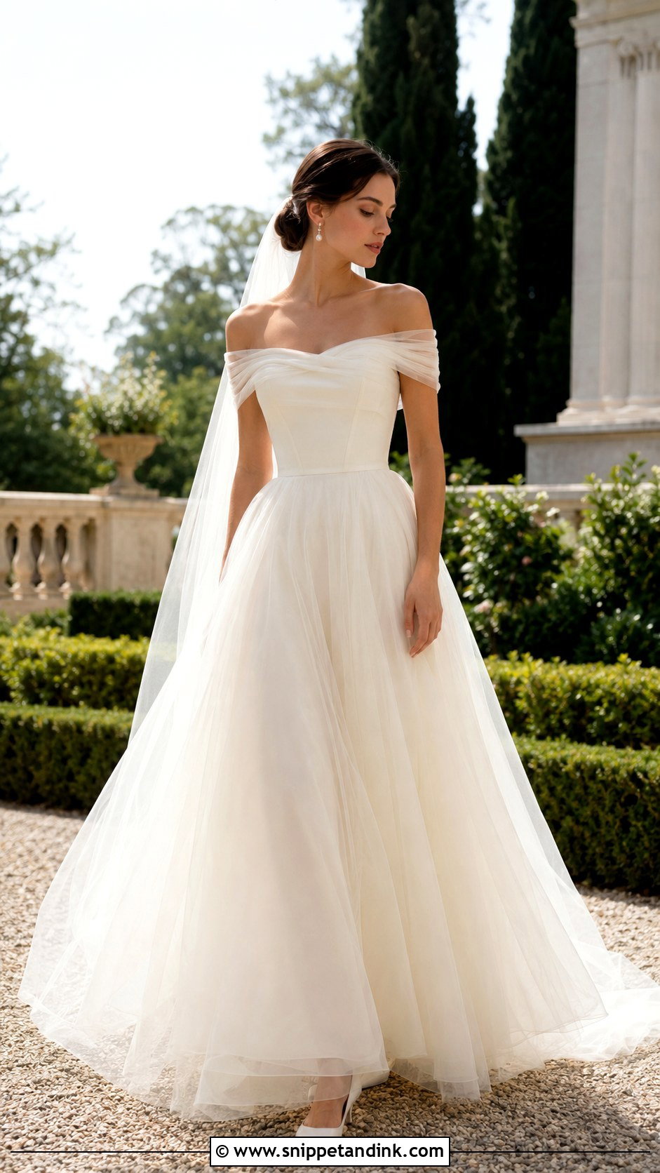 Simple Off Shoulder Tulle Wedding Dress - Snippet and Ink - 20 Simple Flowy Wedding Dress Ideas