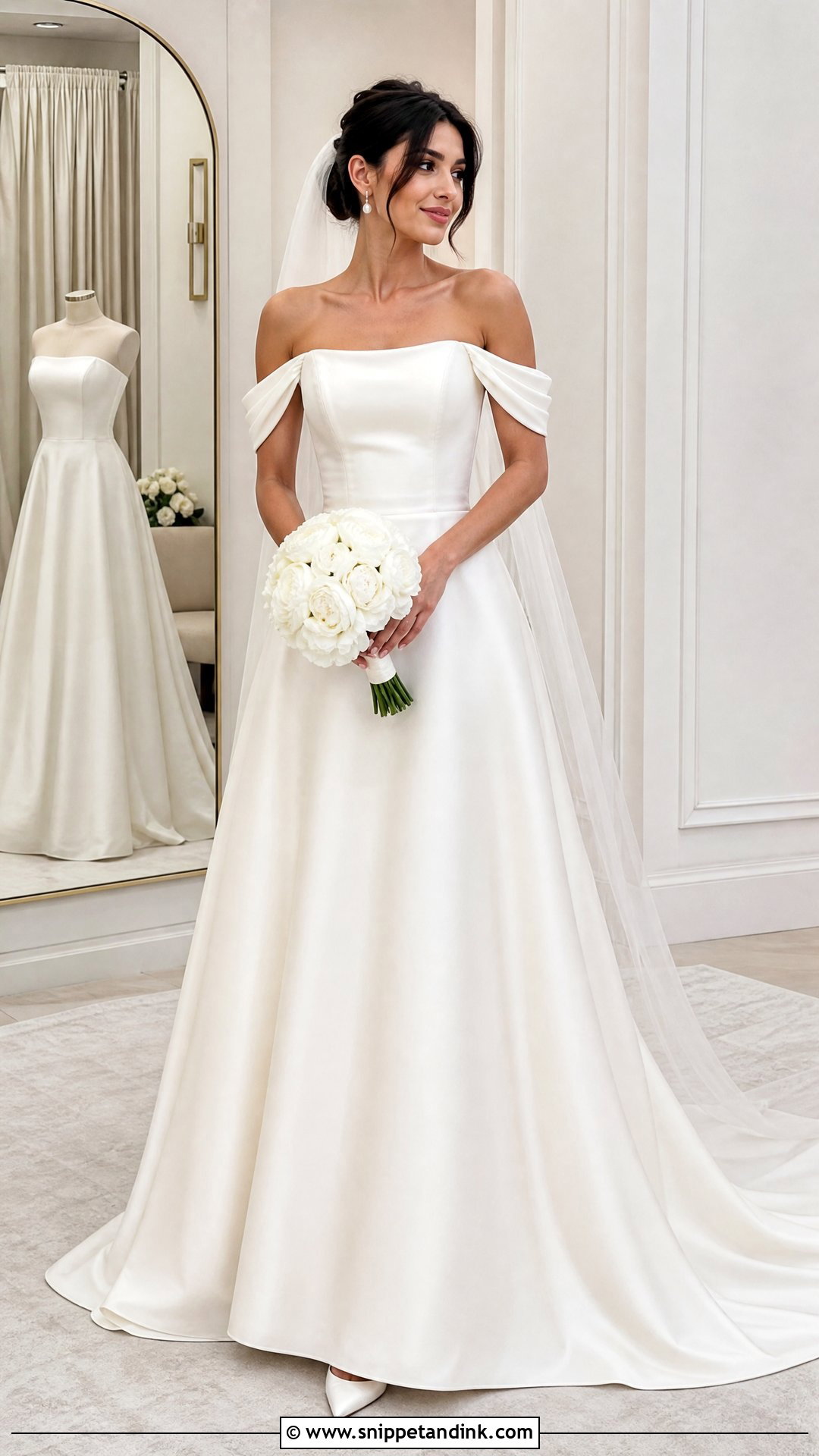 Simple Off Shoulder Wedding Dress With Detachable Sleeves - Snippet and Ink - 20 Simple Off Shoulder Wedding Dress Ideas