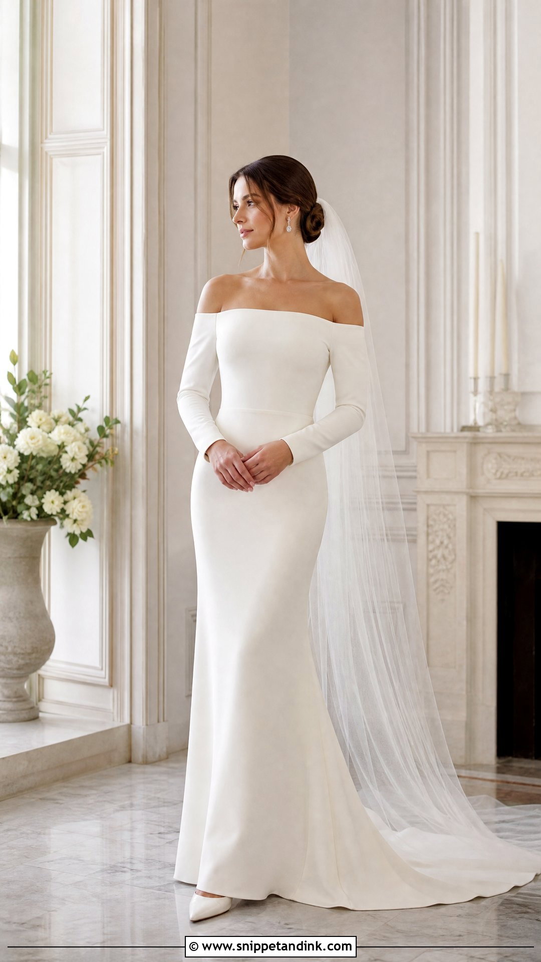 Simple Off Shoulder Wedding Dress With Long Sleeves - Snippet and Ink - 20 Simple Off Shoulder Wedding Dress Ideas
