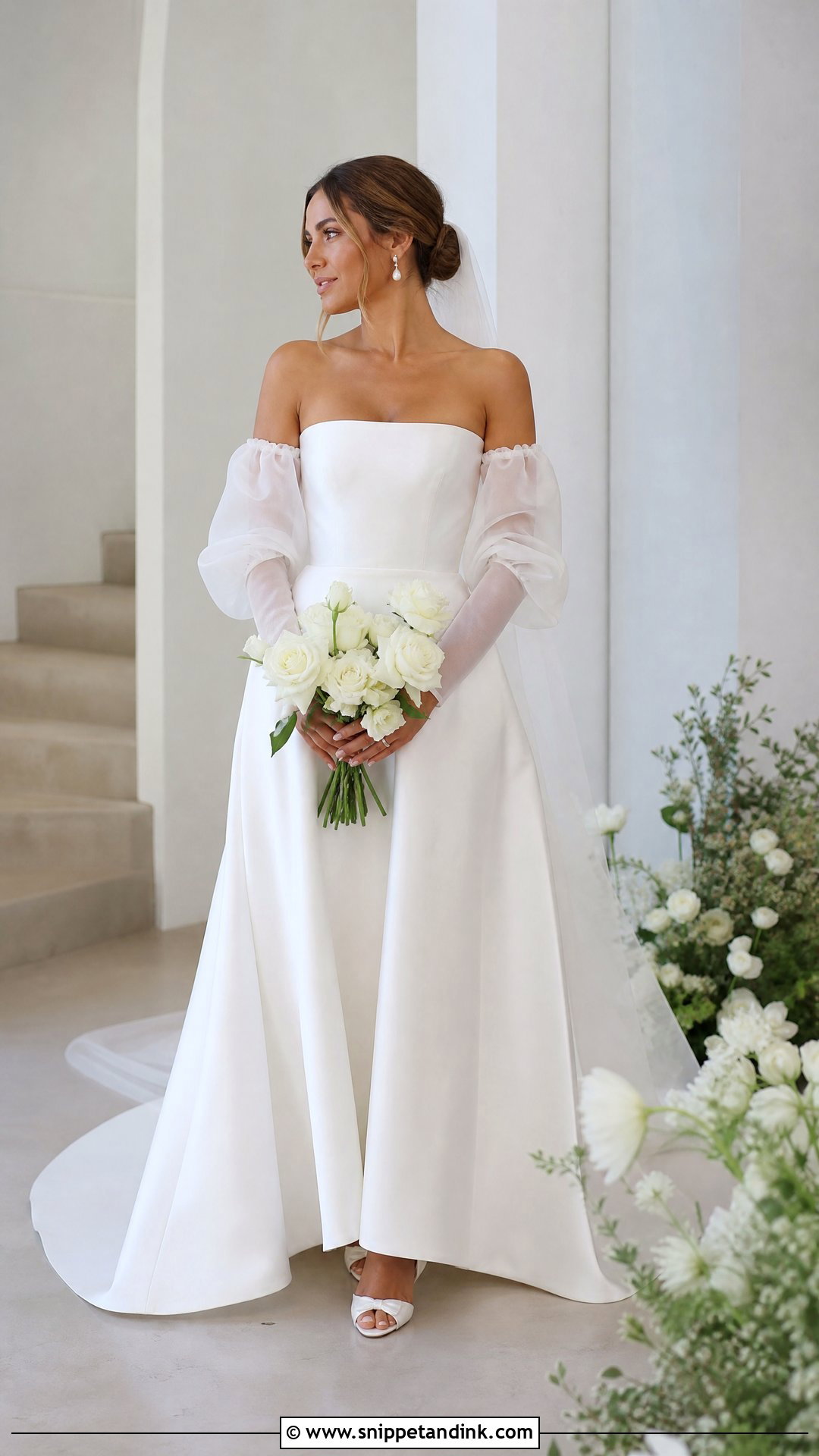 Simple Off Shoulder Wedding Dress With Puff Sleeves - Snippet and Ink - 20 Simple Off Shoulder Wedding Dress Ideas