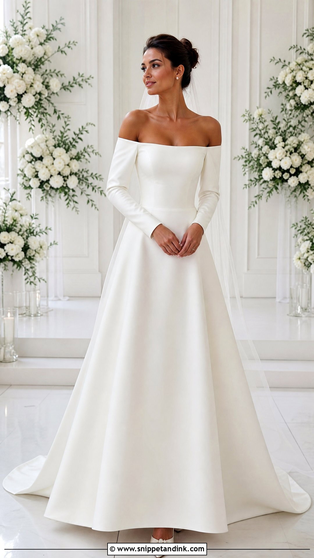 Simple Off The Shoulder Wedding Dress With Sleeves - Snippet and Ink - 20 Simple Wedding Dresses with Sleeves