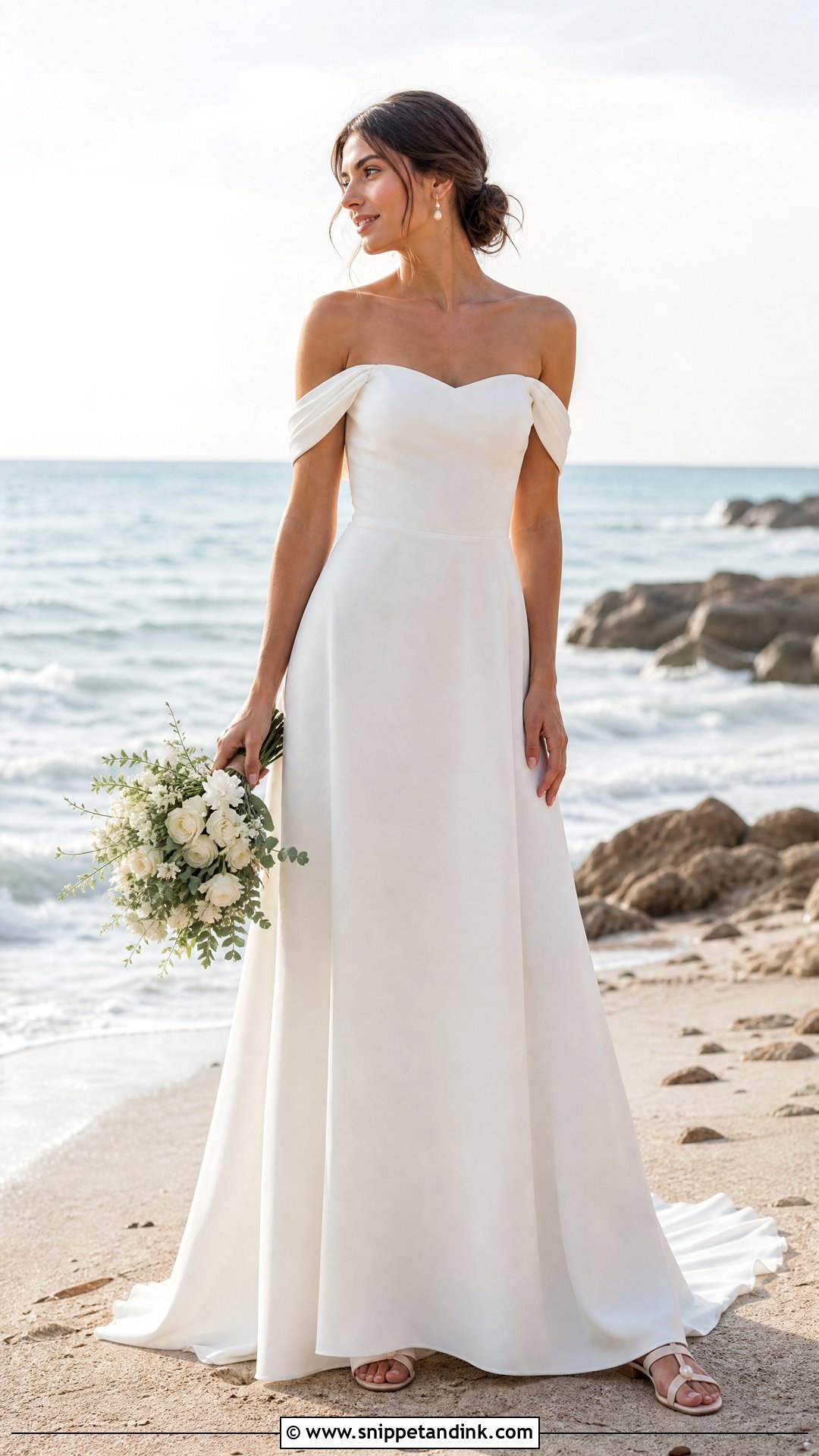 Simple Off the Shoulder Beach Wedding Dress - Snippet and Ink - 20 Simple Beach Wedding Dresses