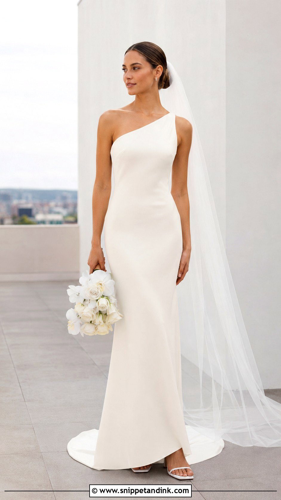 Simple One Shoulder Bridal Dress With Clean Sandals - Snippet and Ink - 25 Simple Bridal Dress Ideas