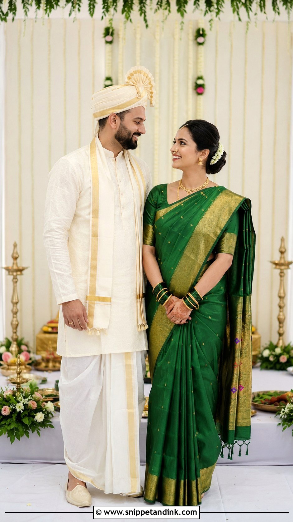 Simple Peshwai Wedding Couple Look - Snippet and Ink - 25 Peshwai Look for Wedding Couple Ideas