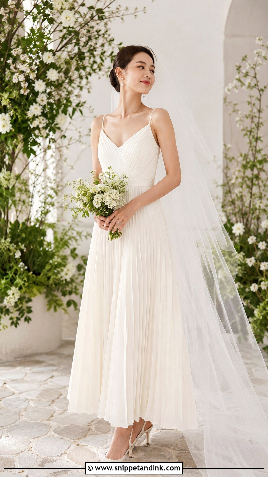 Simple Pleated Bridal Dress With Slingback Shoes - Snippet and Ink - 25 Simple Bridal Dress Ideas