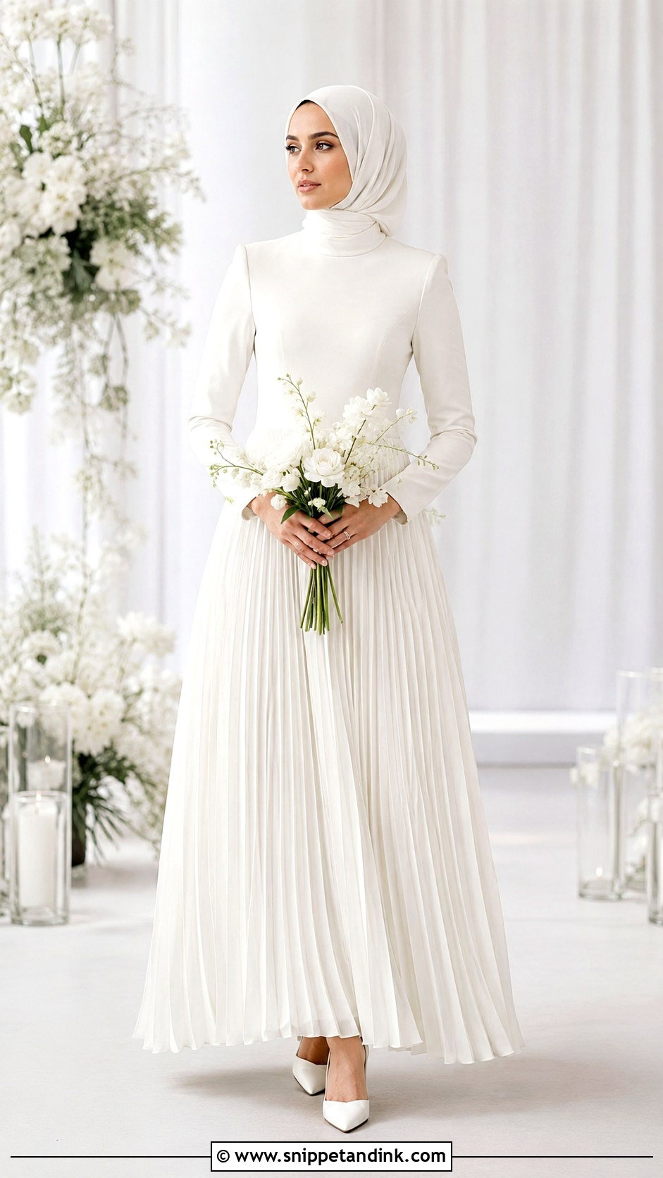 Simple Pleated Hijab Wedding Dress - Snippet and Ink - 25 Simple Hijab Wedding Dresses