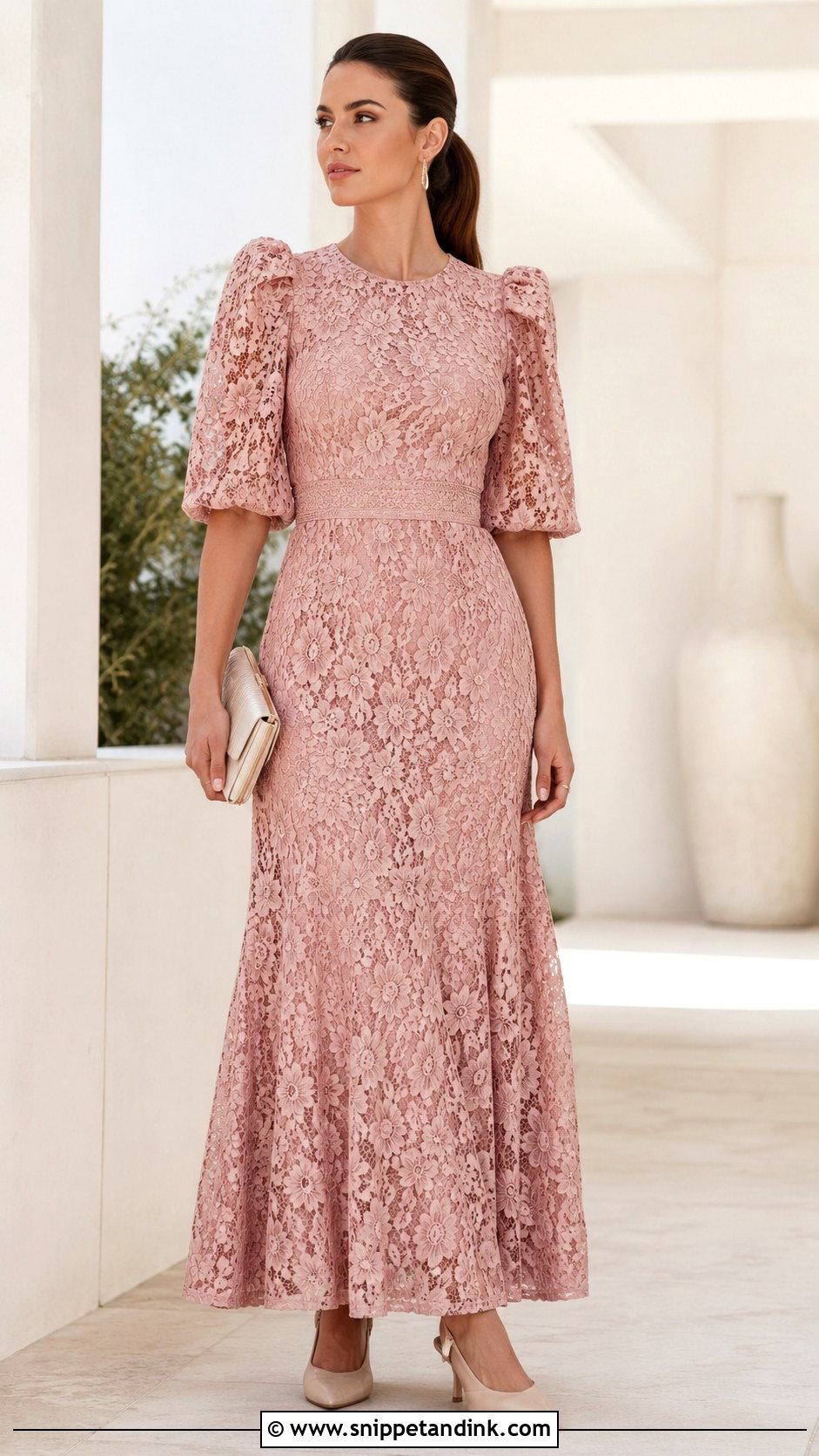 Simple Puff Sleeve Lace Gown - Snippet and Ink - 20 Simple Lace Gown Ideas
