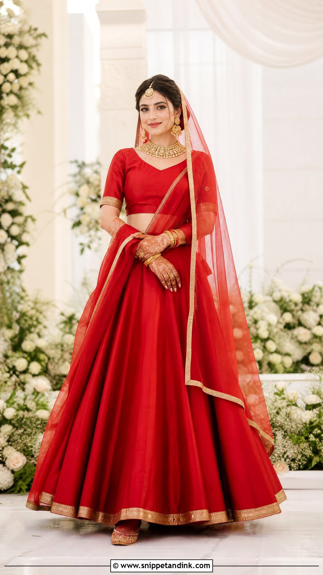Simple Red Silk Bridal Lehenga - Snippet and Ink - 20 Red Indian Bridal Dress Ideas