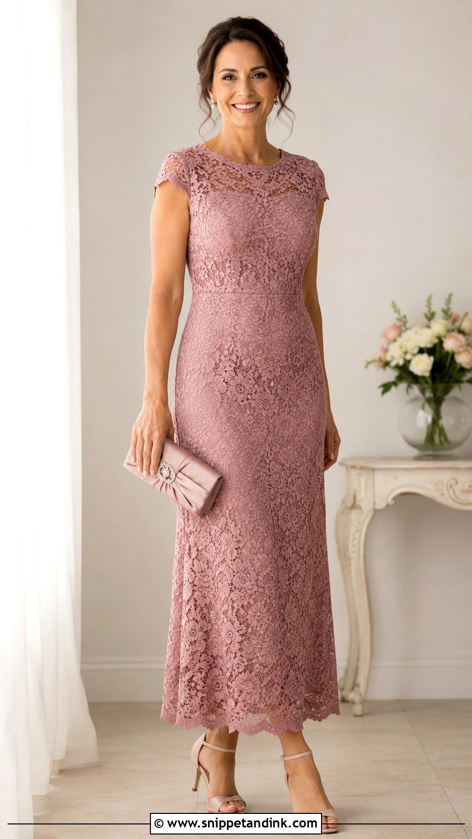 Simple Round Neck Lace Gown - Snippet and Ink - 30 Simple Lace Gown Styles