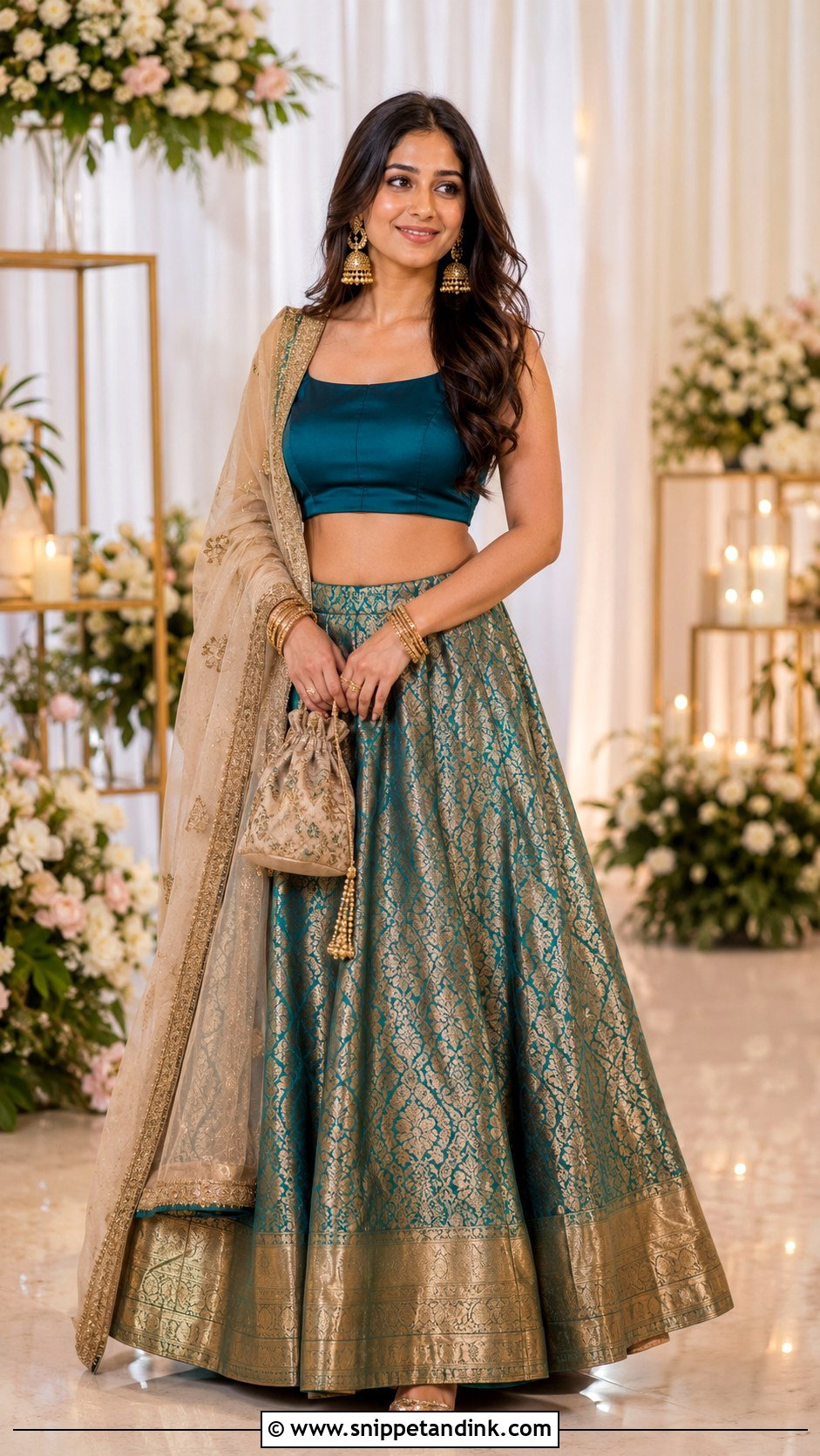 Simple Sangeet Brocade Skirt With Blouse - Snippet and Ink - 25 Simple Sangeet Outfit Ideas
