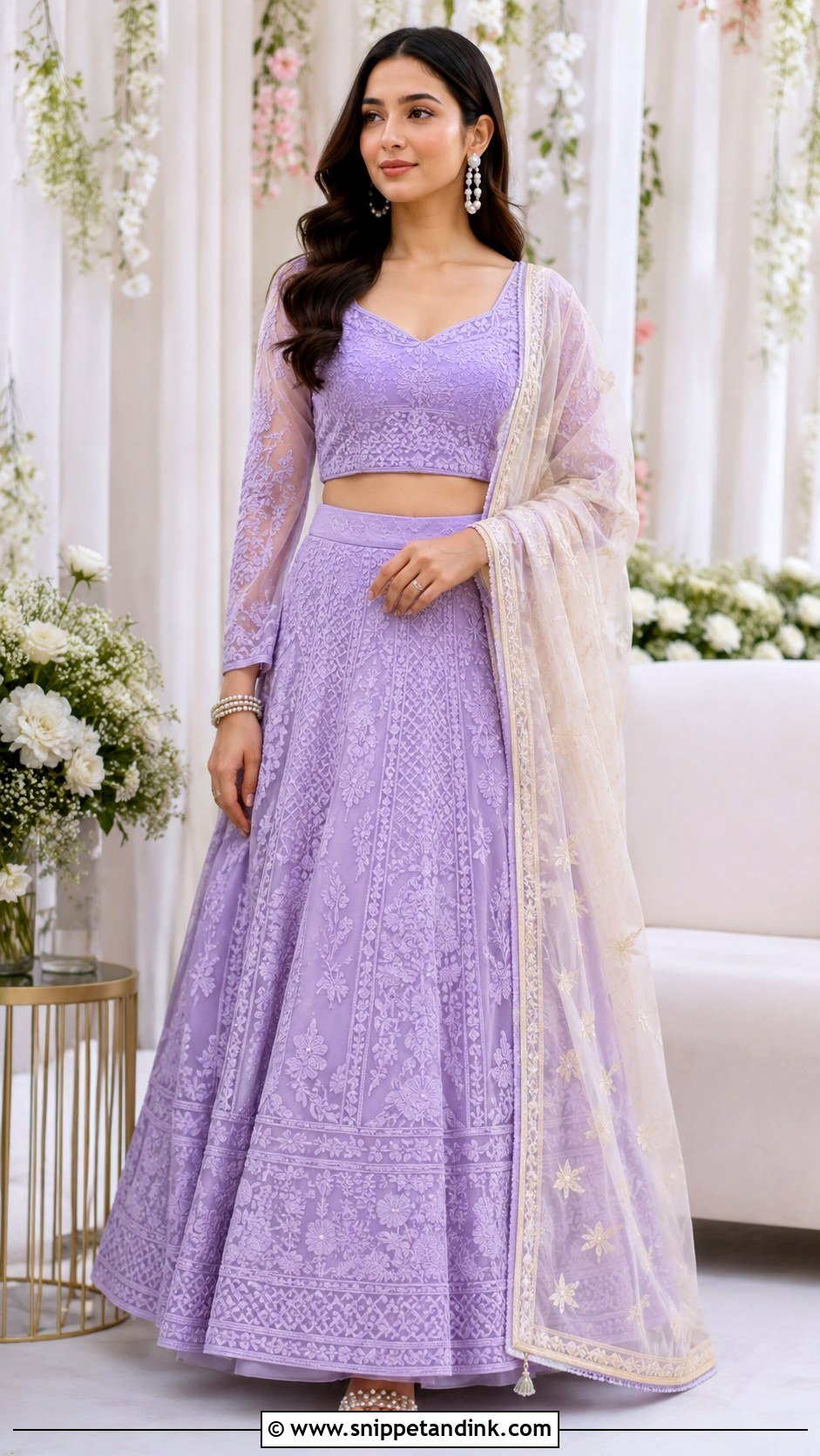 Simple Sangeet Chikankari Lehenga - Snippet and Ink - 25 Simple Sangeet Outfit Ideas