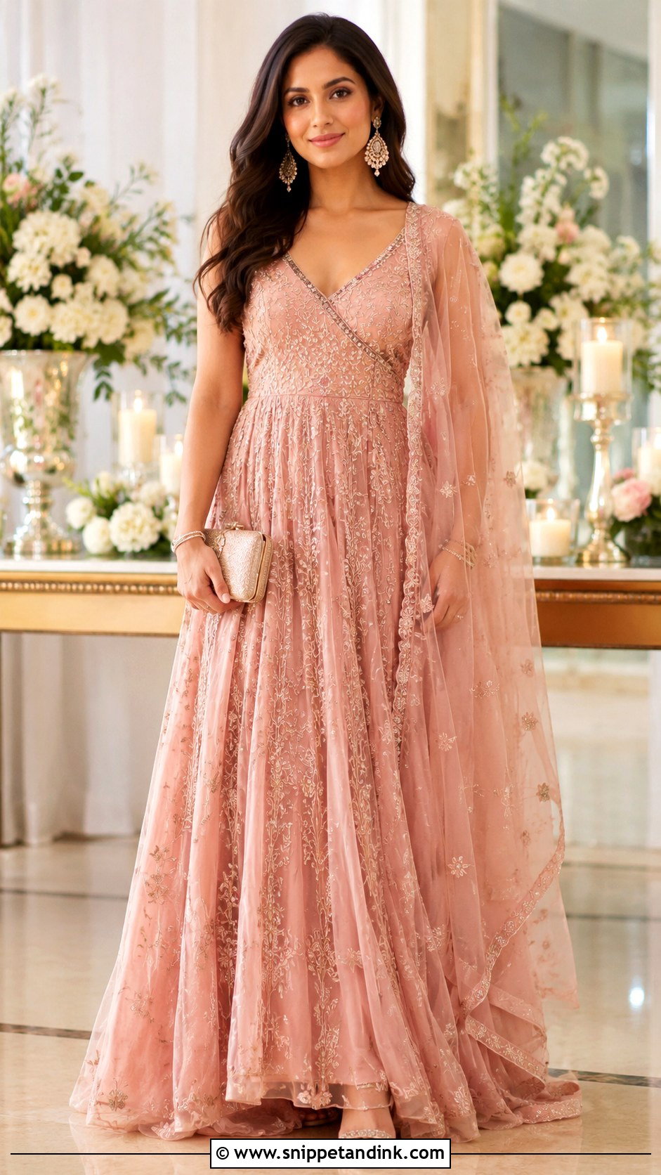 Simple Sangeet Gown With Dupatta - Snippet and Ink - 25 Simple Sangeet Outfit Ideas