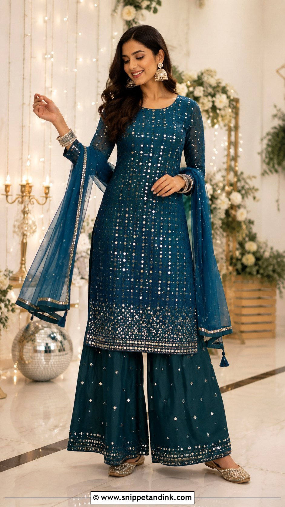 Simple Sangeet Mirror Work Suit - Snippet and Ink - 25 Simple Sangeet Outfit Ideas