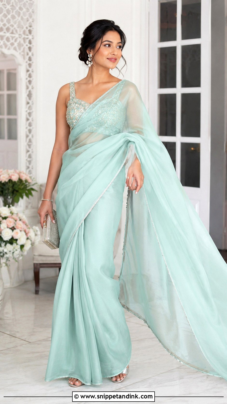 Simple Sangeet Organza Saree - Snippet and Ink - 25 Simple Sangeet Outfit Ideas