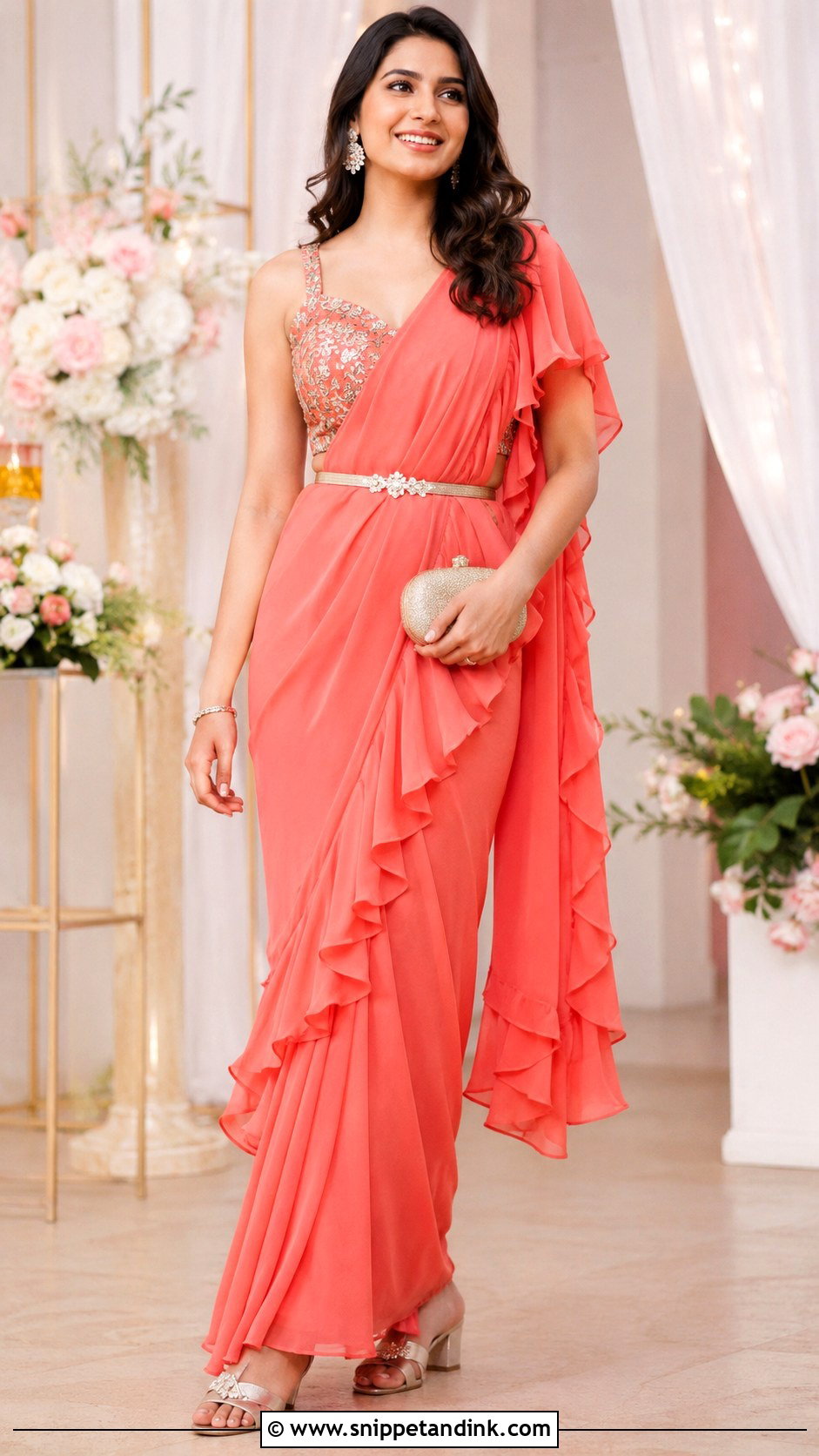 Simple Sangeet Ruffle Saree - Snippet and Ink - 25 Simple Sangeet Outfit Ideas