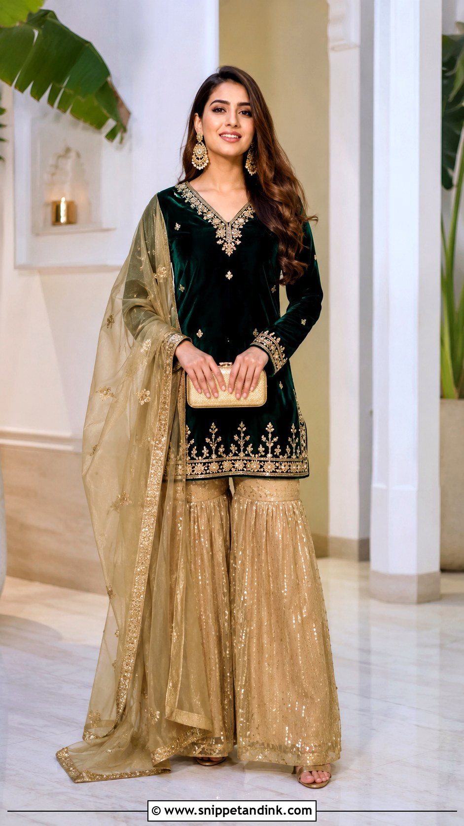 Simple Sangeet Velvet Kurta With Sharara - Snippet and Ink - 25 Simple Sangeet Outfit Ideas