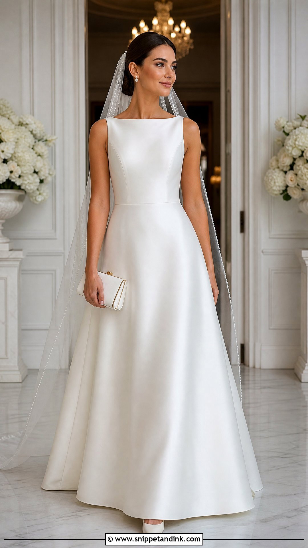 Simple Satin A Line Wedding Dress With Pearl Veil - Snippet and Ink - 25 Simple a Line Wedding Dress Ideas
