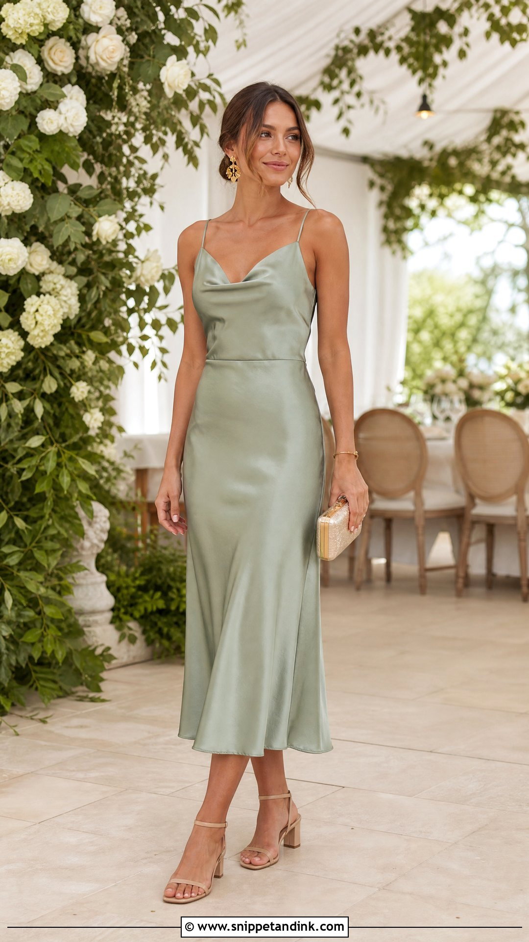 Simple Satin Midi Dress Wedding Outfit - Snippet and Ink - 25 Simple Wedding Outfits