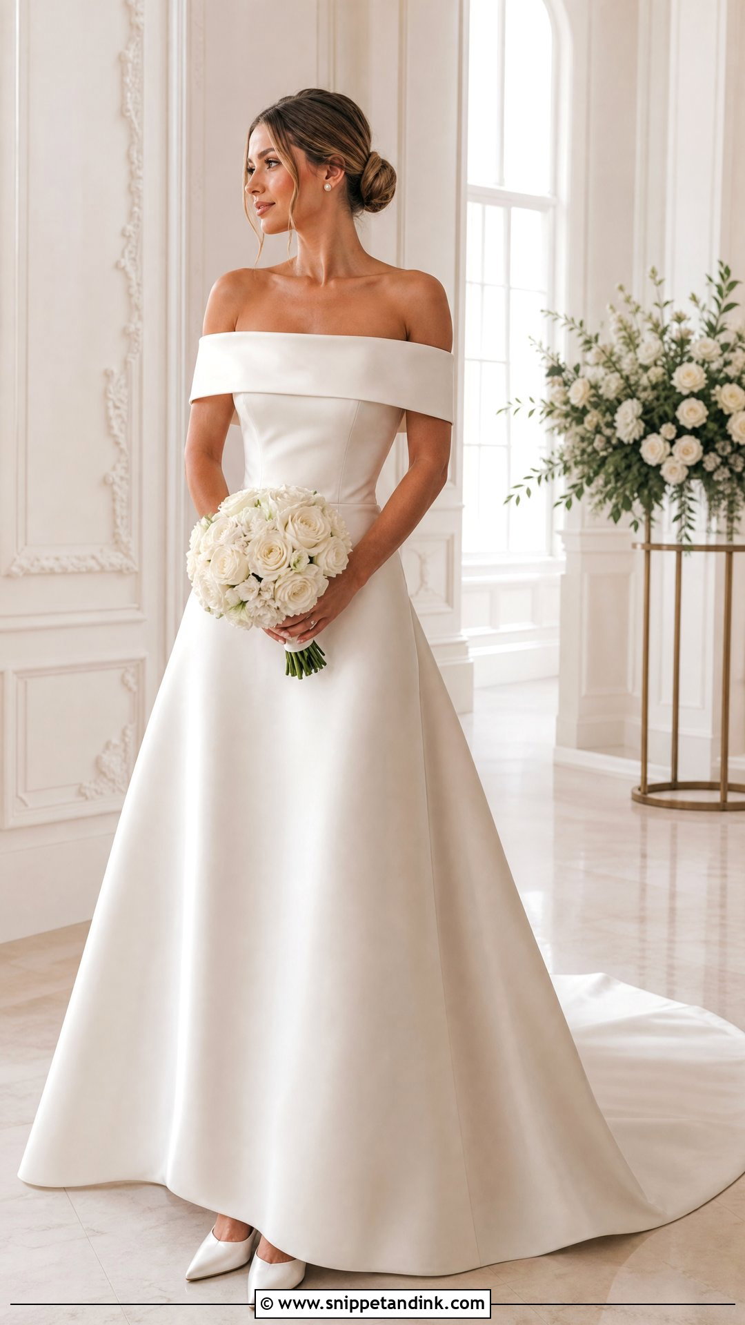Simple Satin Off Shoulder Wedding Dress - Snippet and Ink - 20 Simple Off Shoulder Wedding Dress Ideas