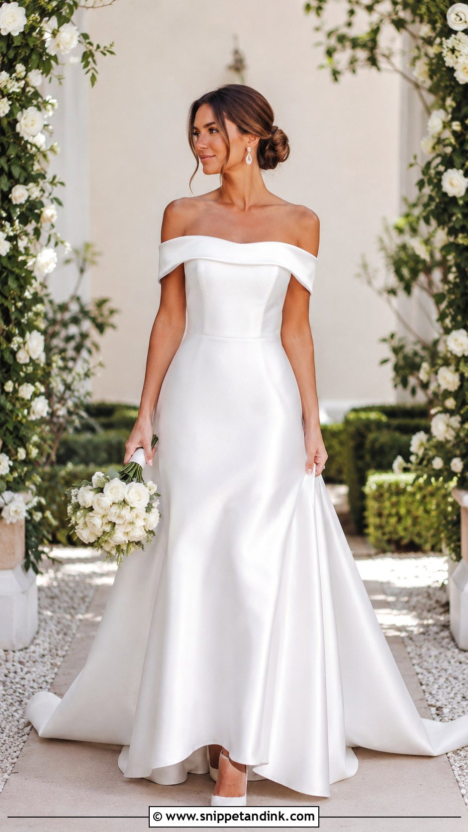 Simple Satin Off Shoulder Wedding Dress - Snippet and Ink - 25 Simple Satin Wedding Dress Ideas