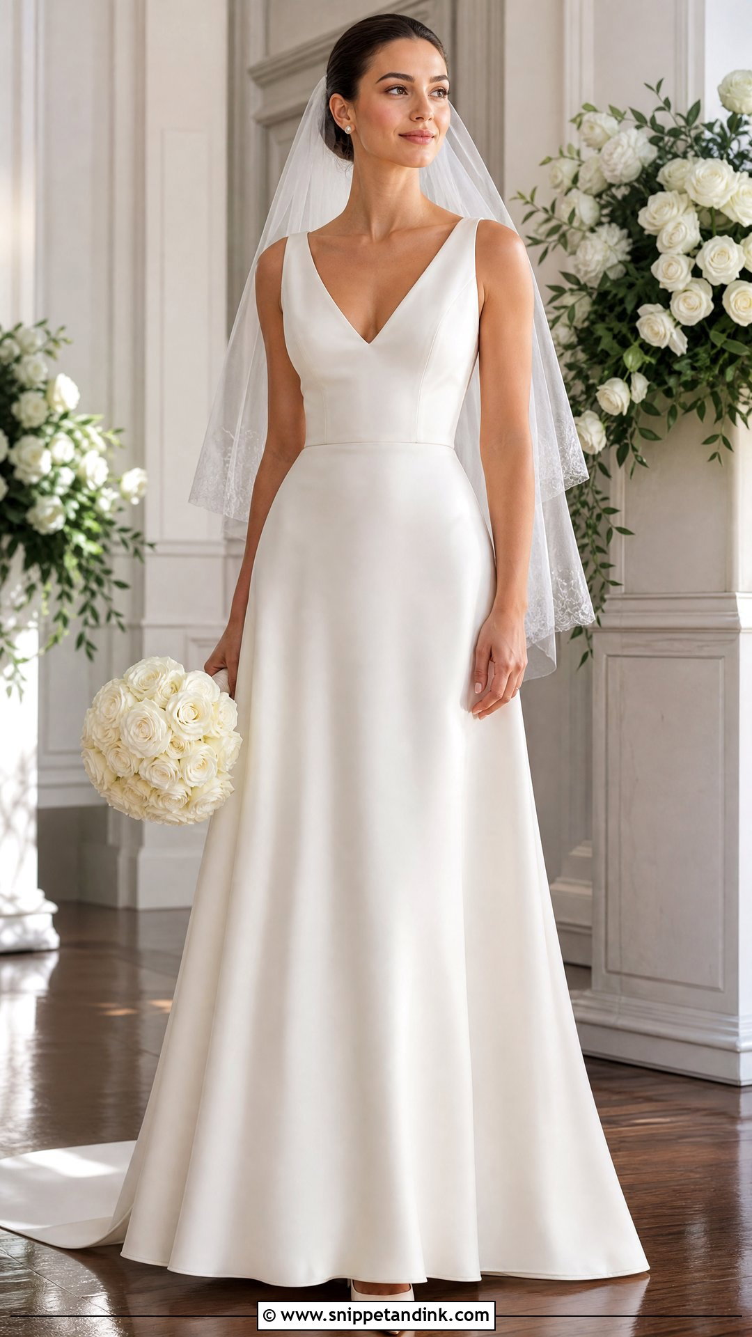 Simple Satin V Neck A Line Wedding Dress - Snippet and Ink - 20 Simple V Neck Wedding Dress Ideas