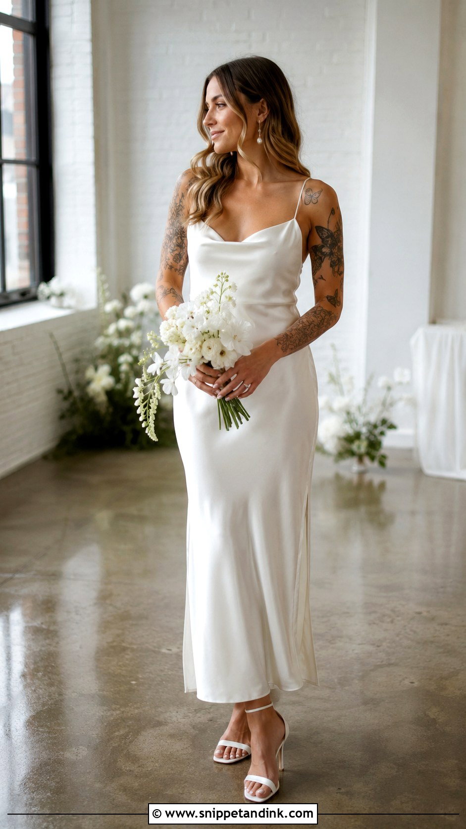 Simple Satin Wedding Dress With Tattoos - Snippet and Ink - 25 Wedding Dress with Tattoos Ideas